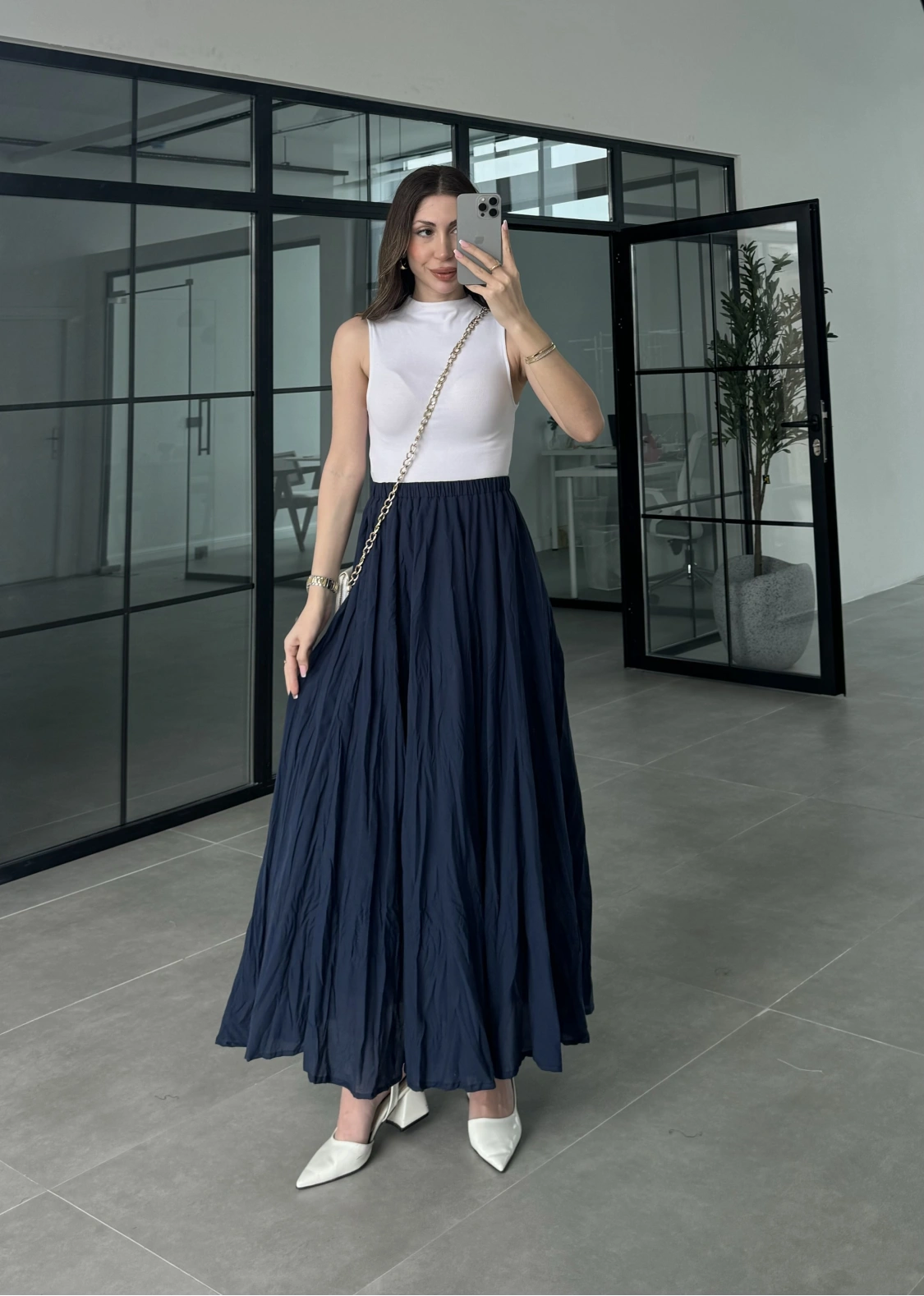 Vual Beli Lastikli Lacivert Kraş Etek