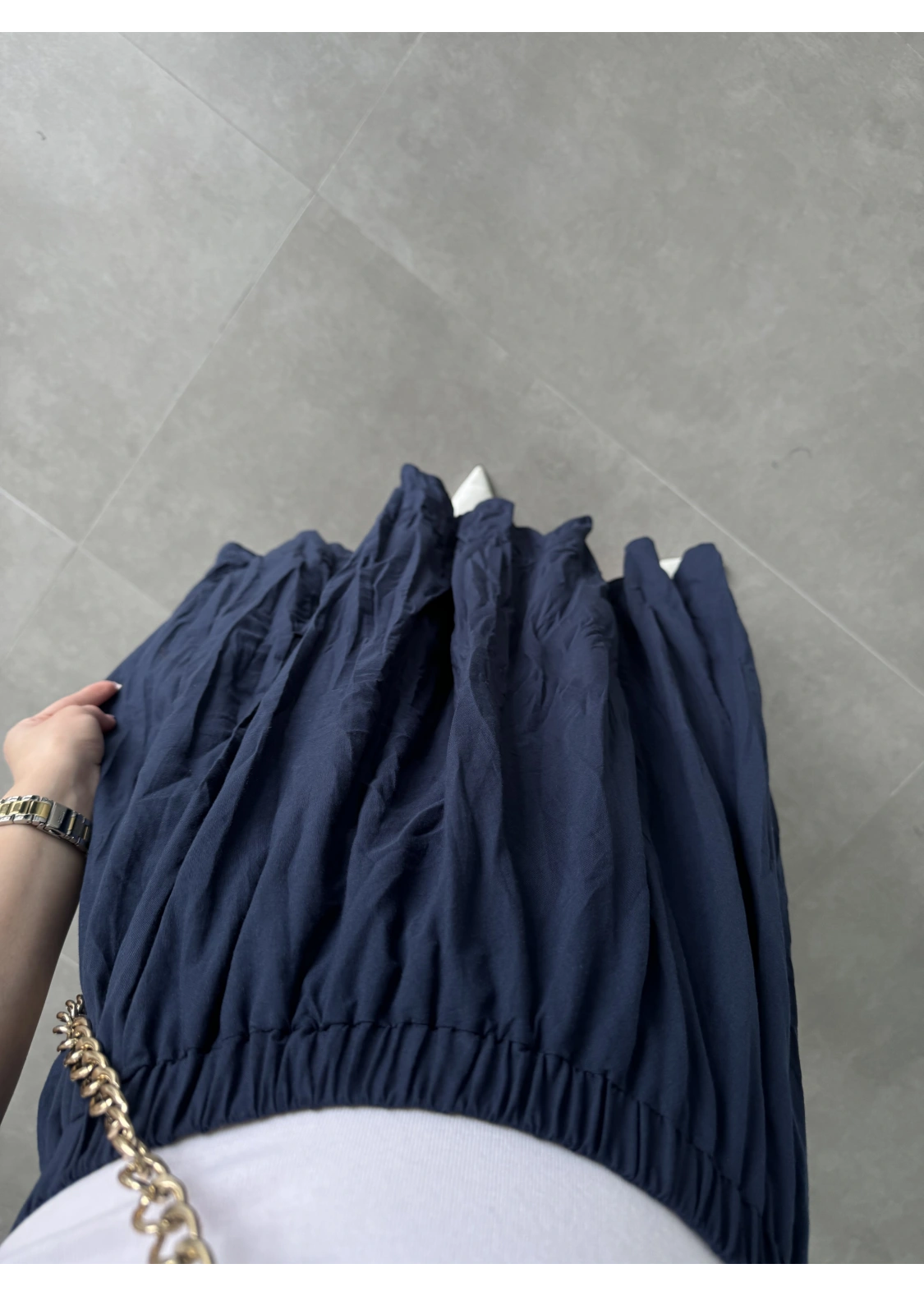 Vual Beli Lastikli Lacivert Kraş Etek