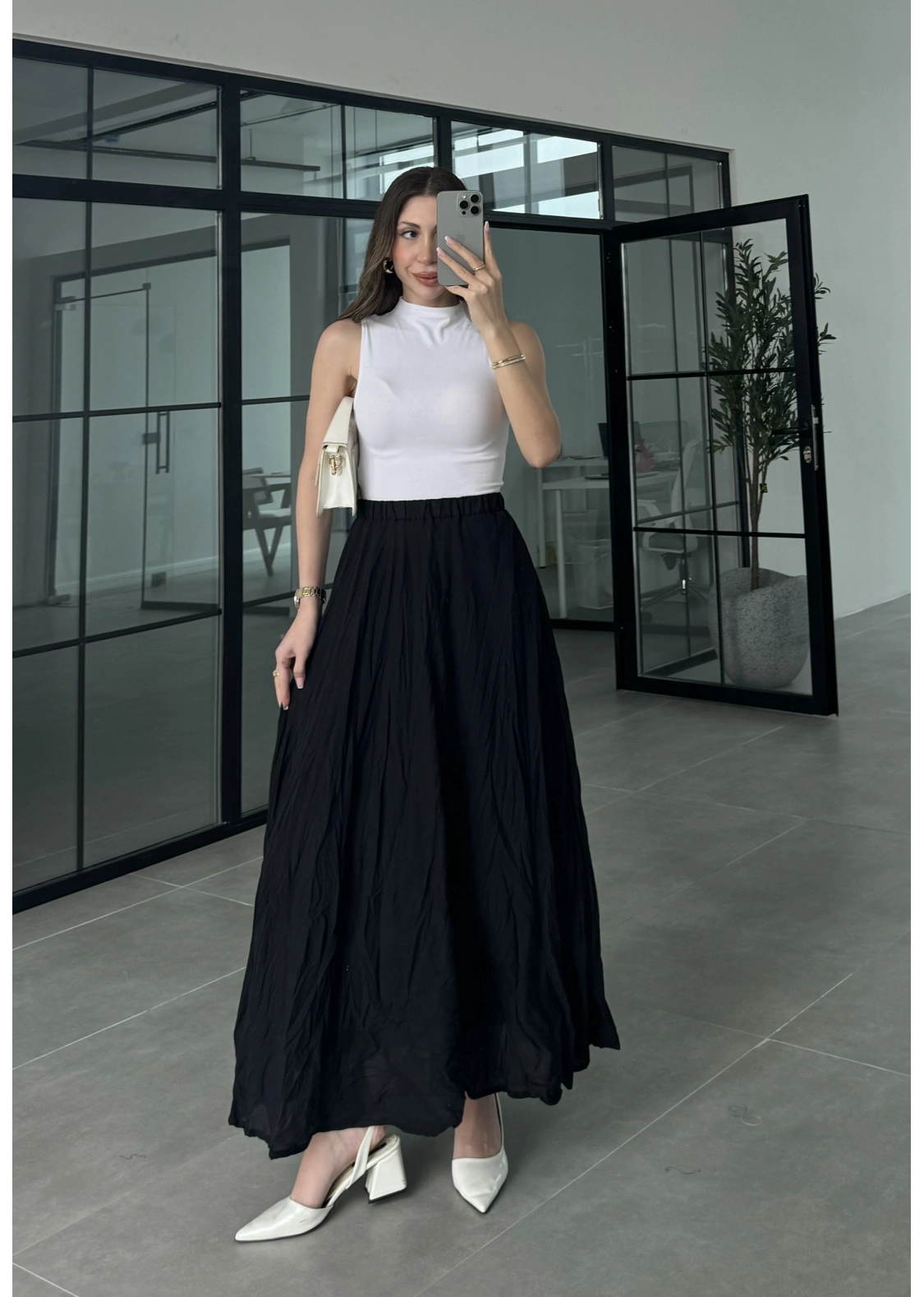 Vual Beli Lastikli Siyah Kraş Etek