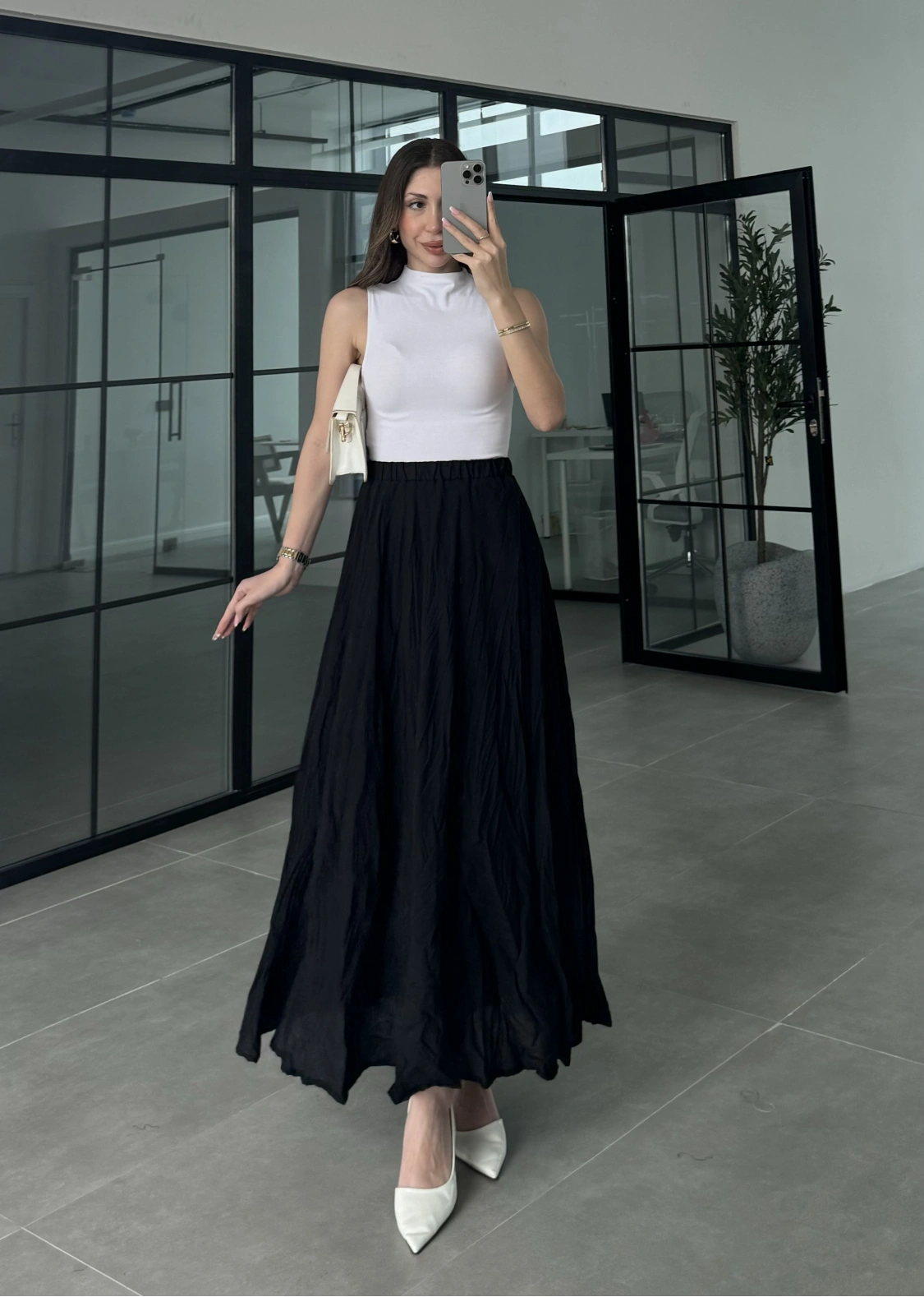 Vual Beli Lastikli Siyah Kraş Etek