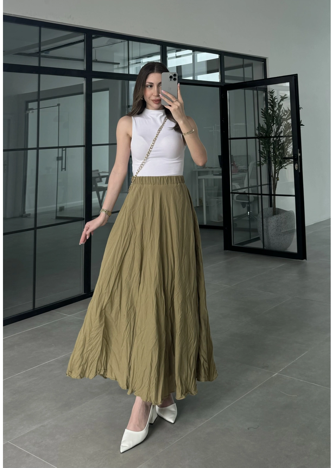 Vual Beli Lastikli Yağ Yeşili Kraş Etek