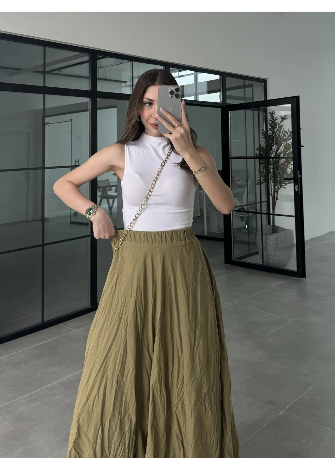 Vual Beli Lastikli Yağ Yeşili Kraş Etek