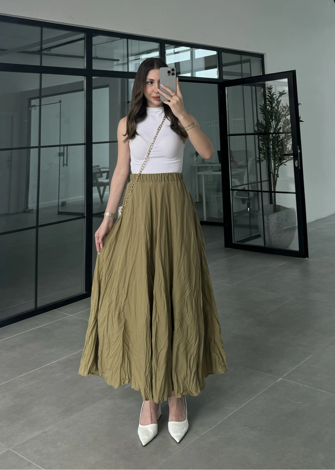 Vual Beli Lastikli Yağ Yeşili Kraş Etek