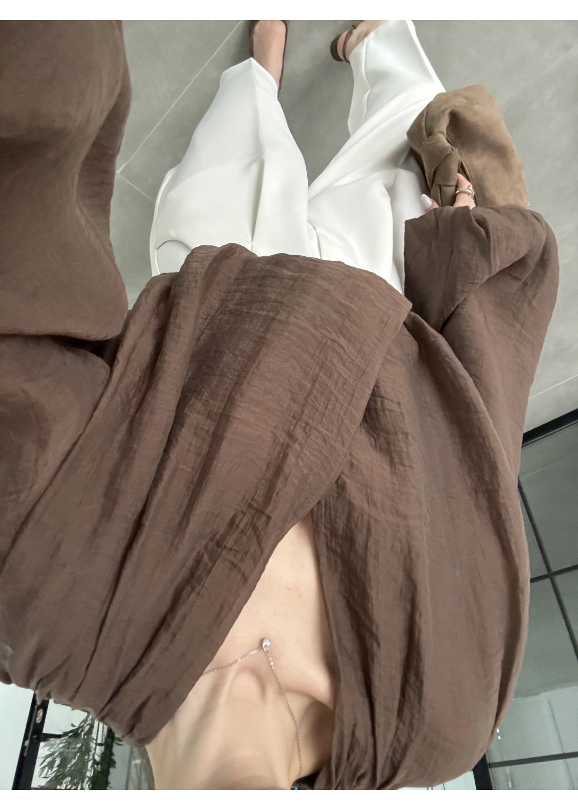 Kruvaze Vatkalı Tül Kahve Bluz