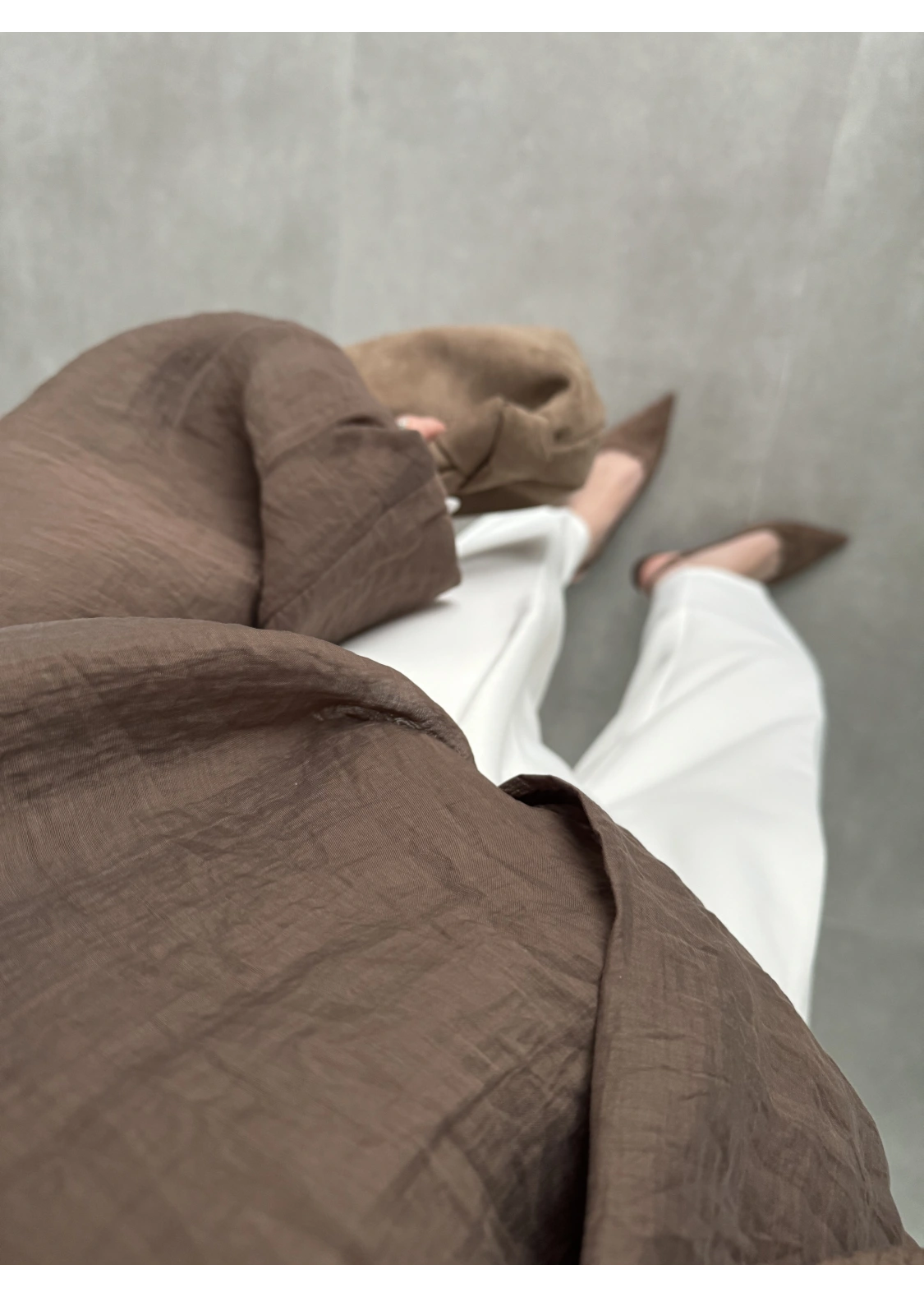 Kruvaze Vatkalı Tül Kahve Bluz