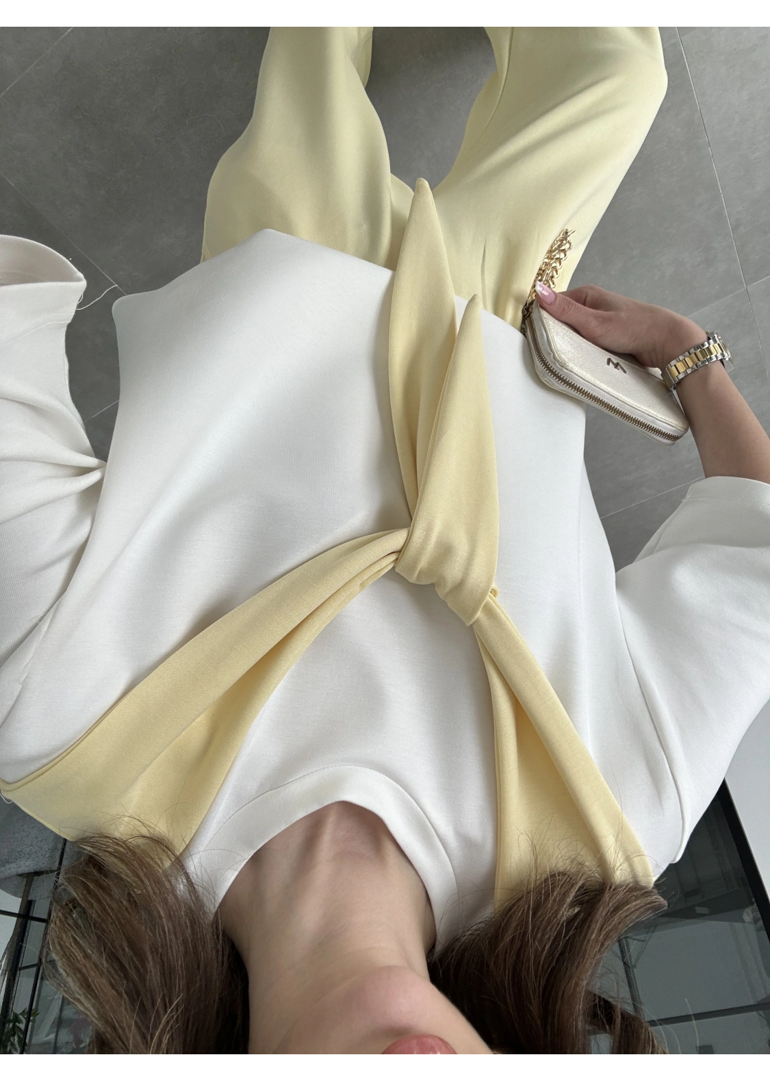 Oysh Kumaş Fular Detaylı Sarı Takım