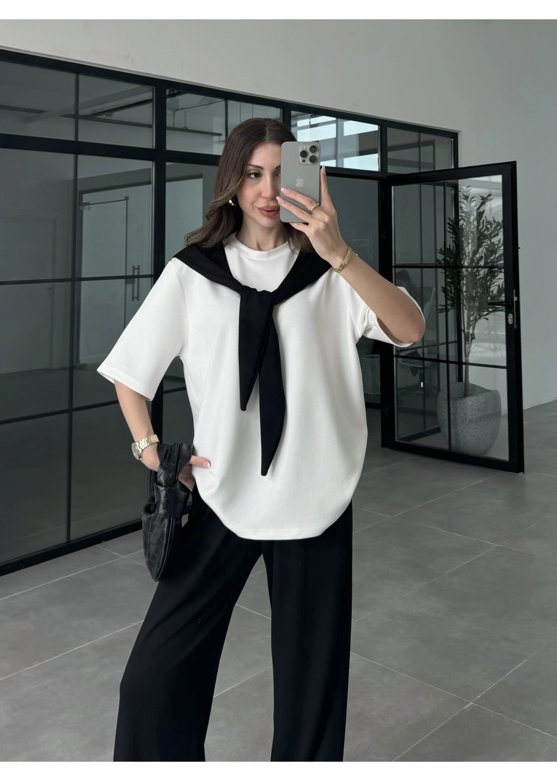 Oysh Kumaş Fular Detaylı Siyah Takım