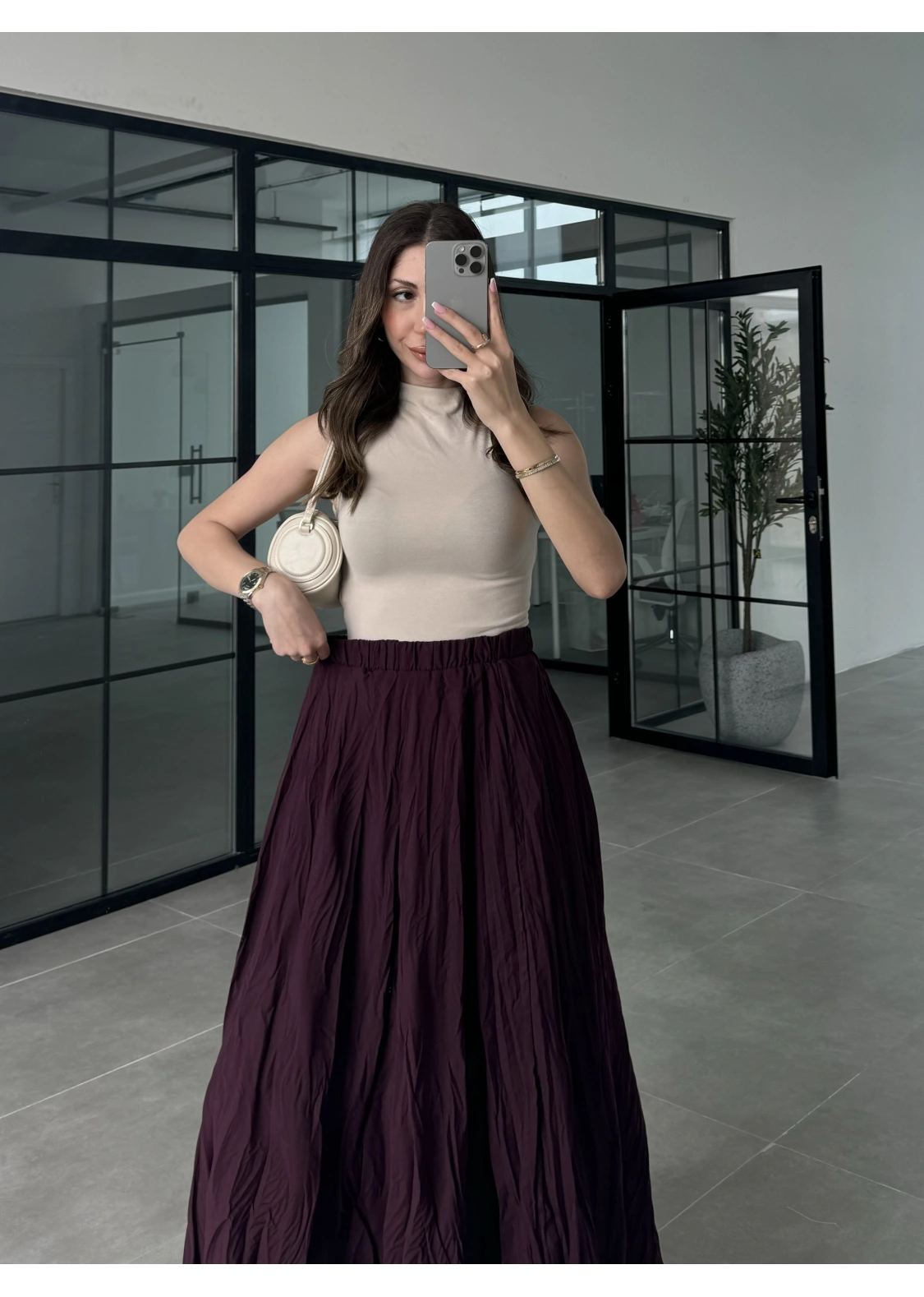 Vual Beli Lastikli Bordo Kraş Etek