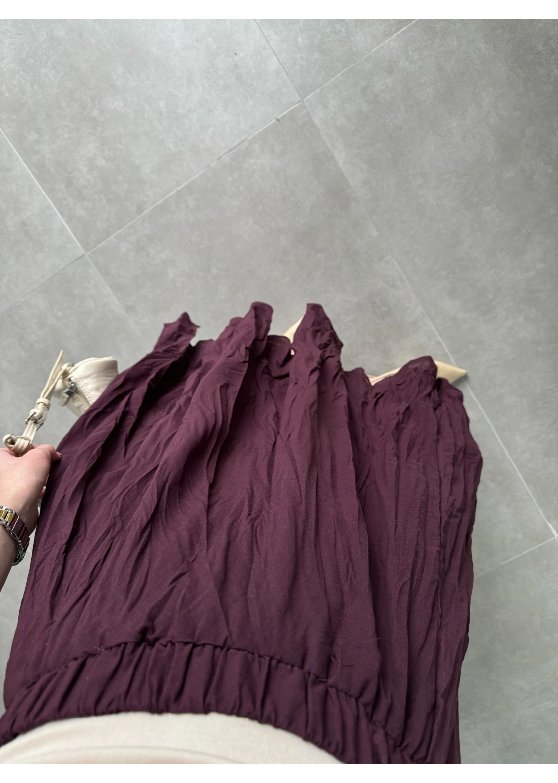 Vual Beli Lastikli Bordo Kraş Etek