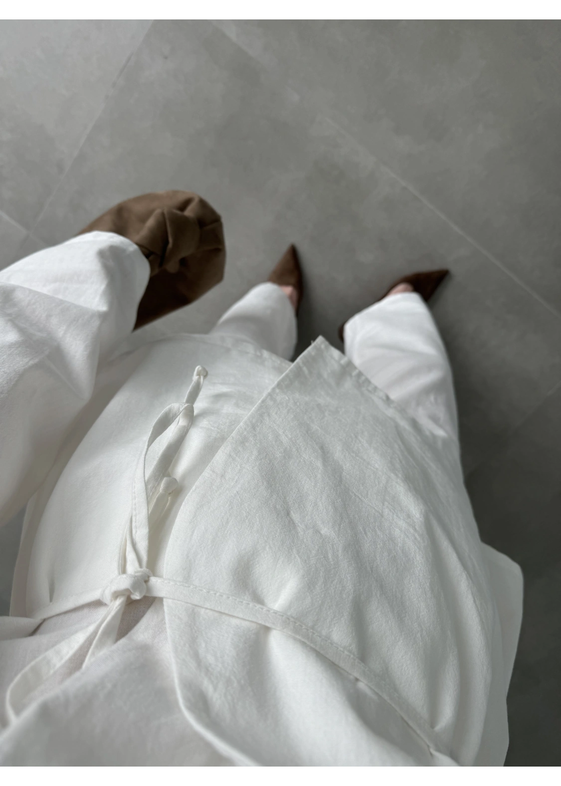 Ola Kuşaklı Keten Kimono Ekru Takım