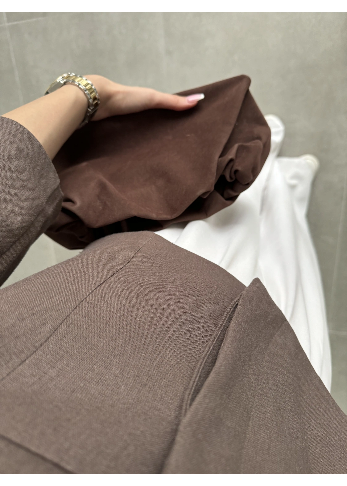 Astarlı Crop Kahve Keten Ceket