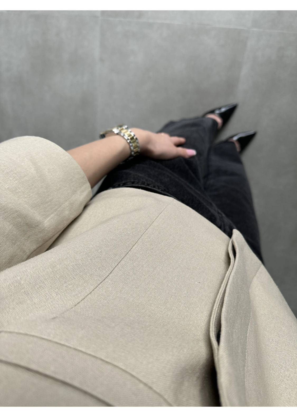 Astarlı Crop Taş Keten Ceket