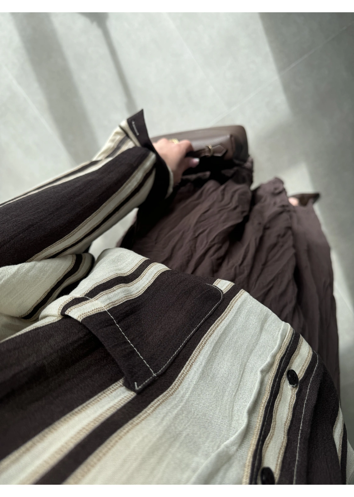 Çizgili Oversize Kahve Gömlek