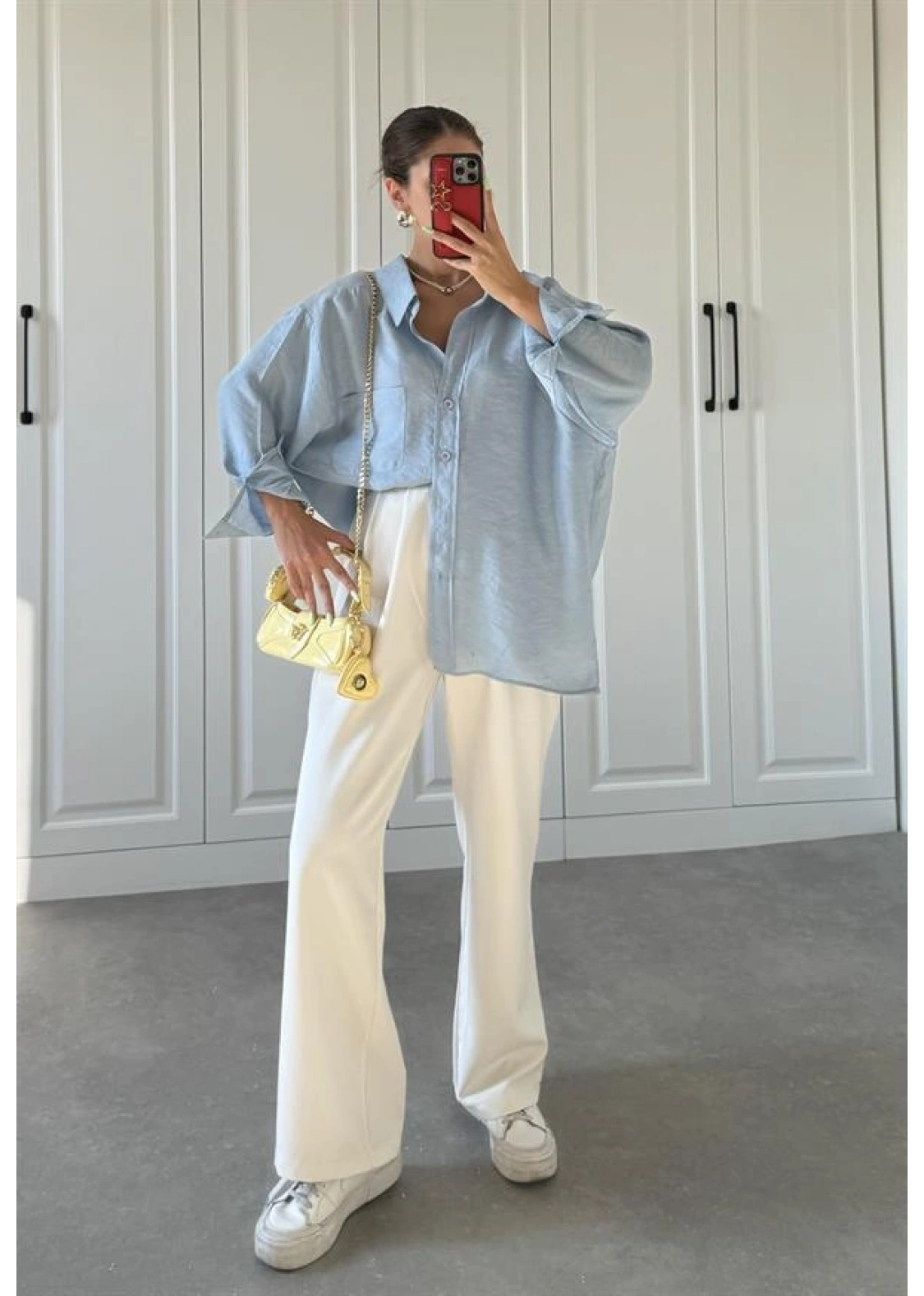 Açık Mavi Oversize Tensel Gömlek