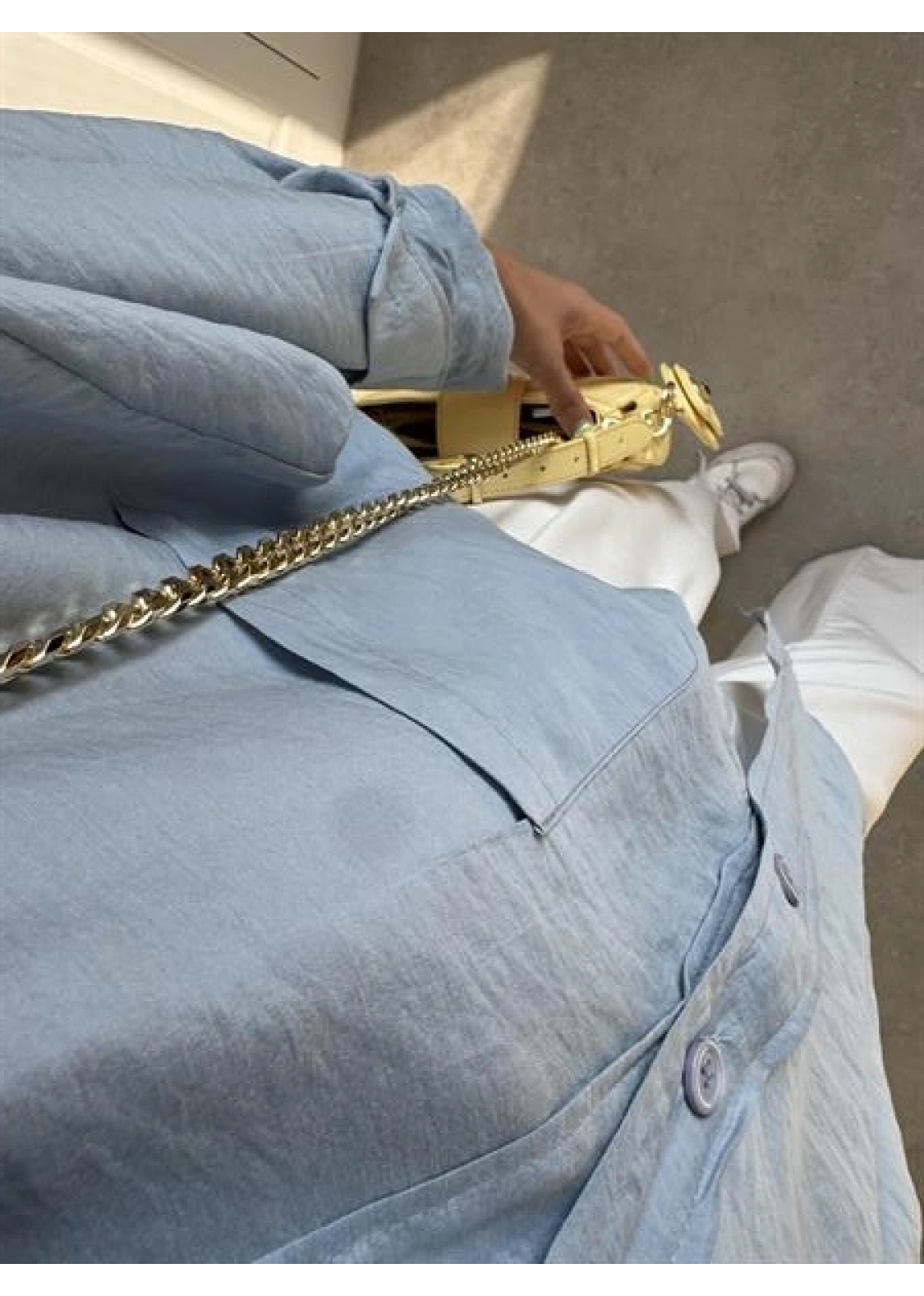 Açık Mavi Oversize Tensel Gömlek