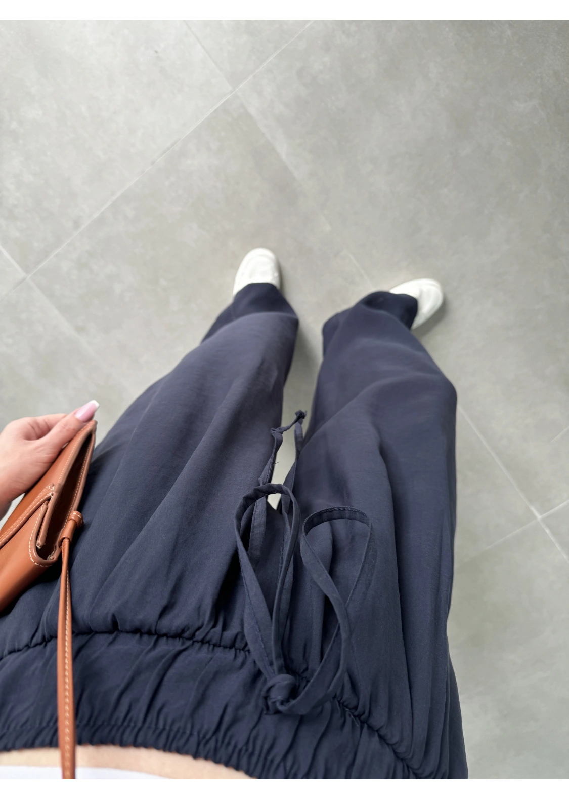 Alen Beli Lastikli Lacivert Tensel Pantolon