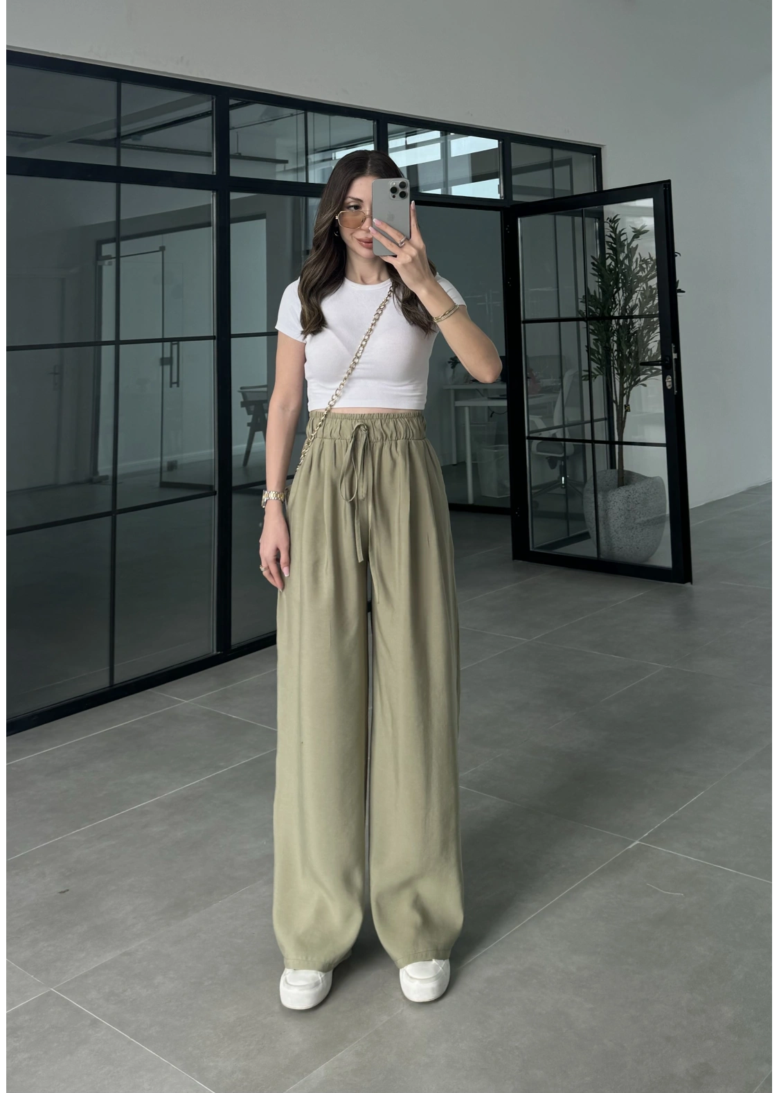 Alen Beli Lastikli Mint Tensel Pantolon