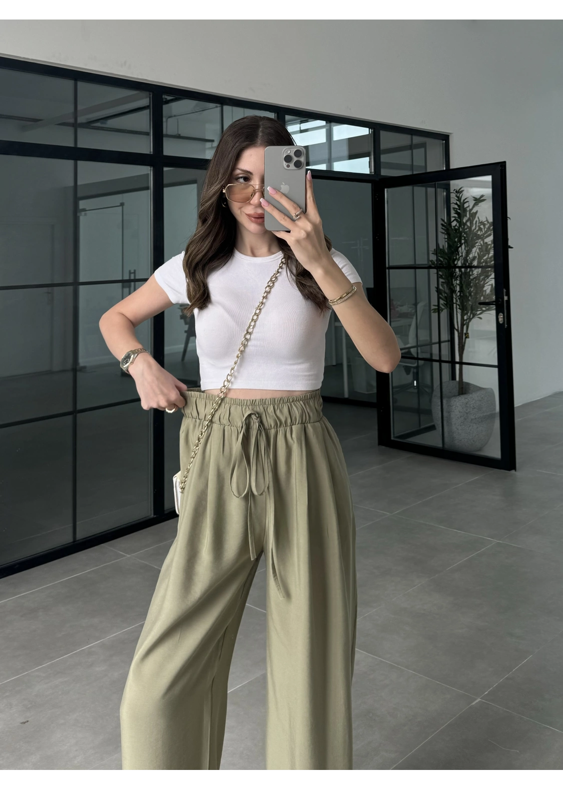 Alen Beli Lastikli Mint Tensel Pantolon