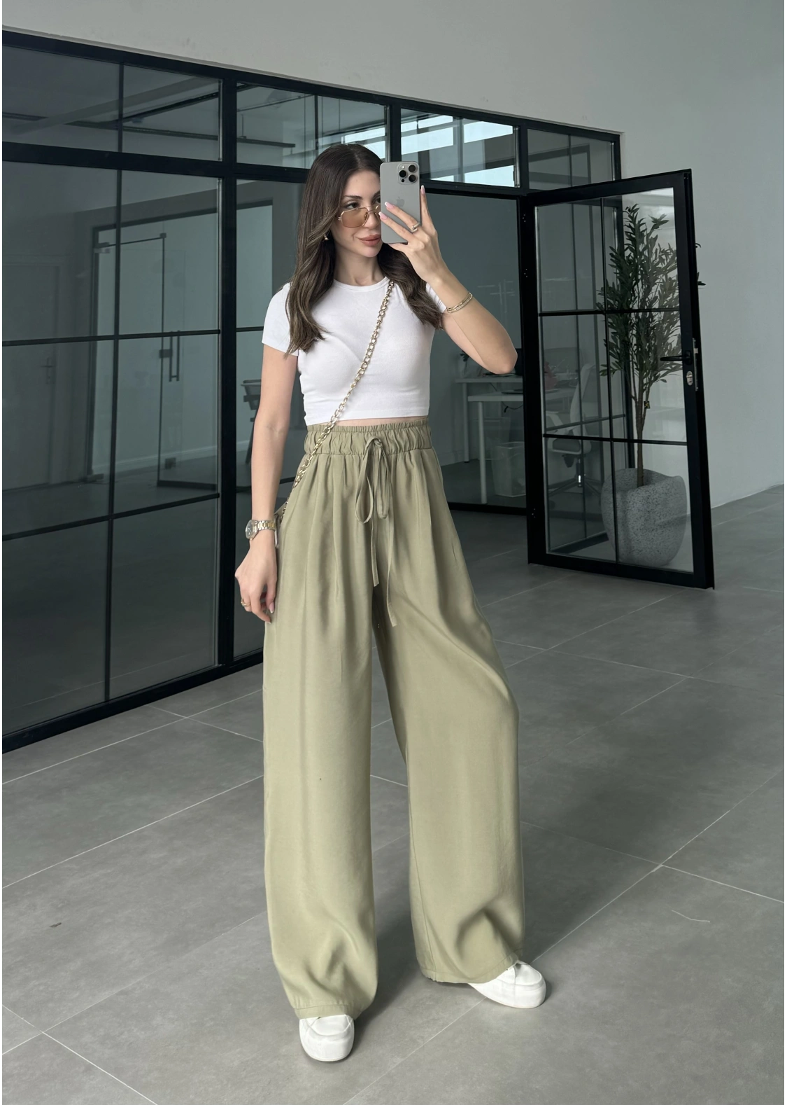 Alen Beli Lastikli Mint Tensel Pantolon