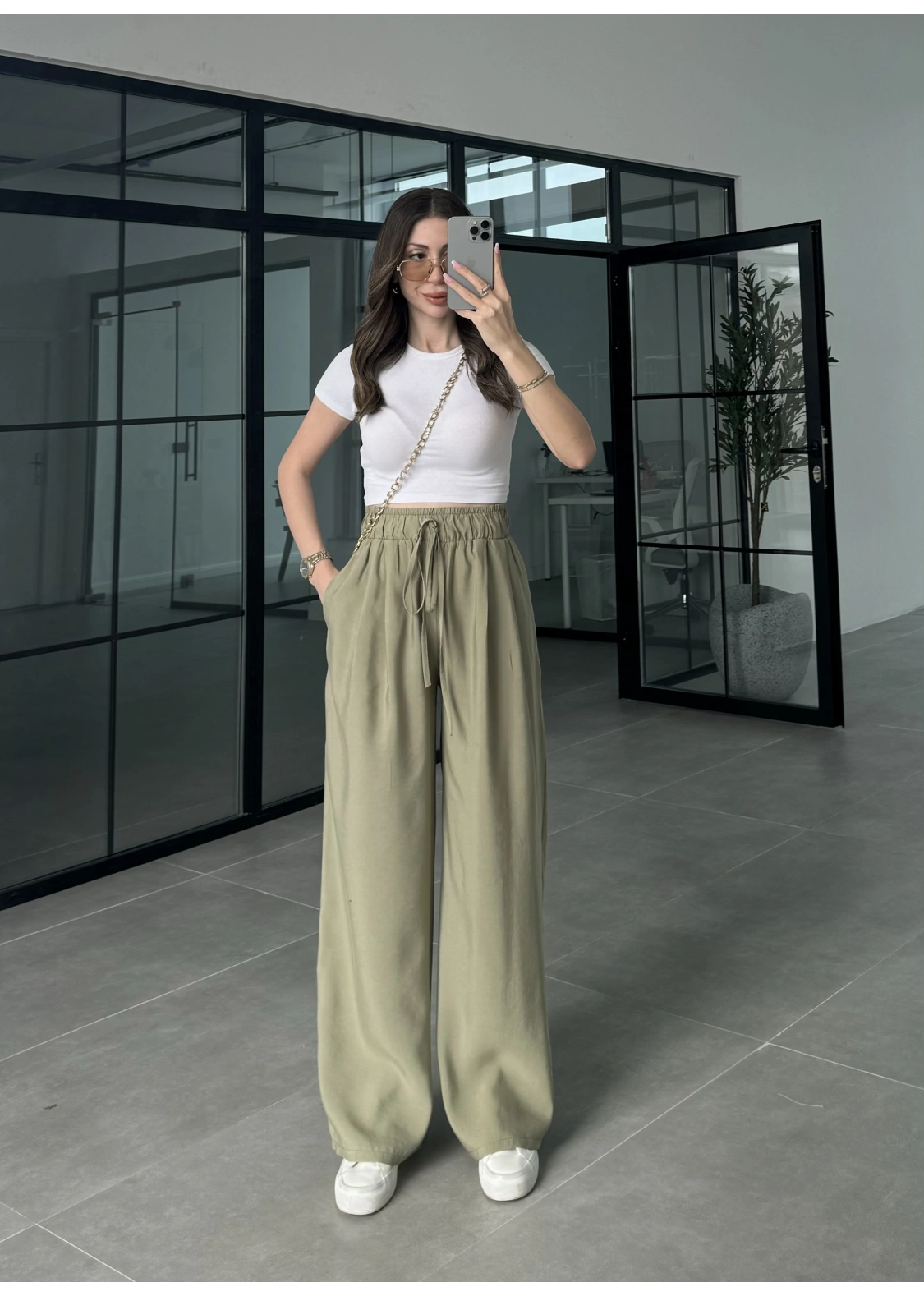 Alen Beli Lastikli Mint Tensel Pantolon