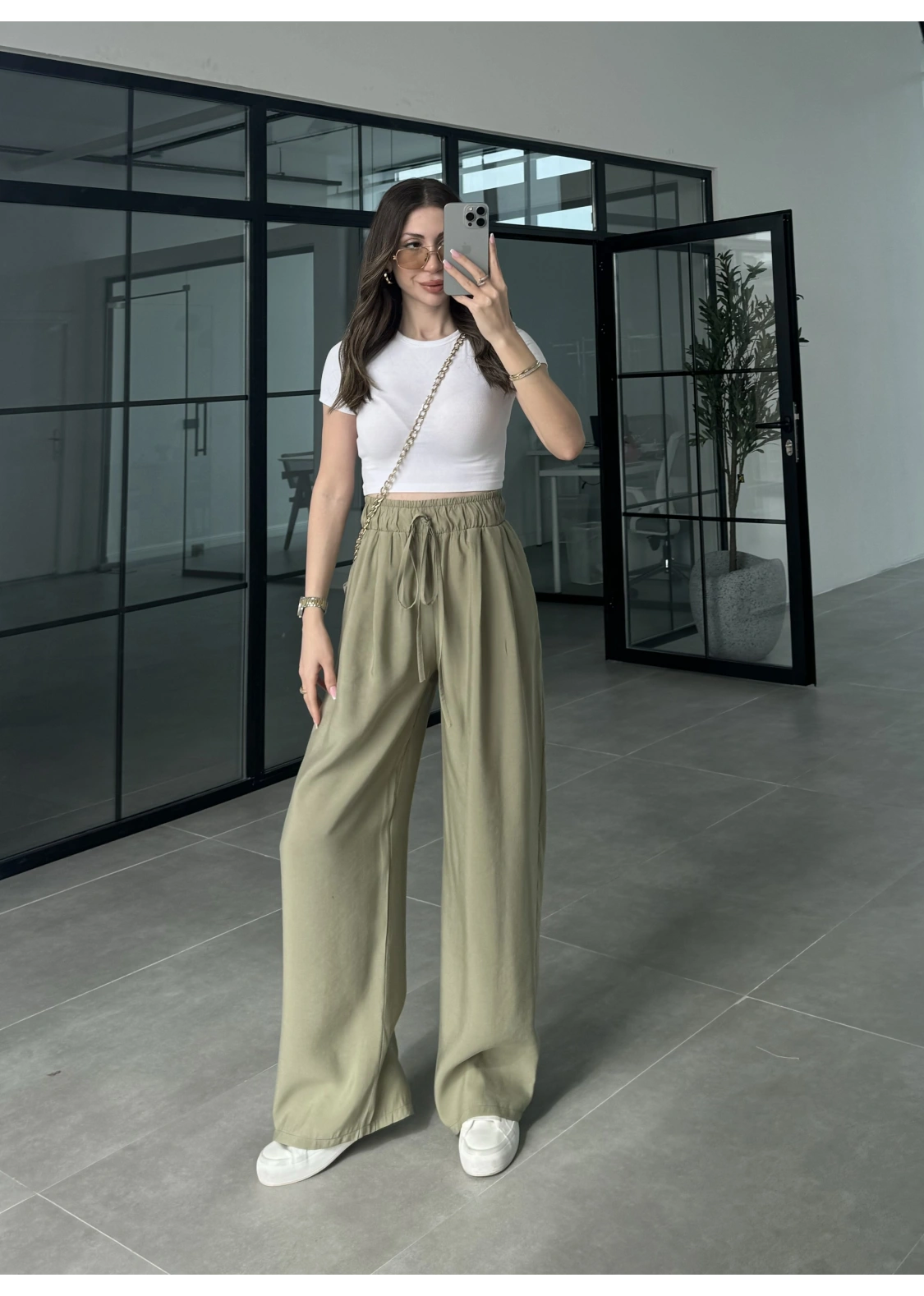 Alen Beli Lastikli Mint Tensel Pantolon