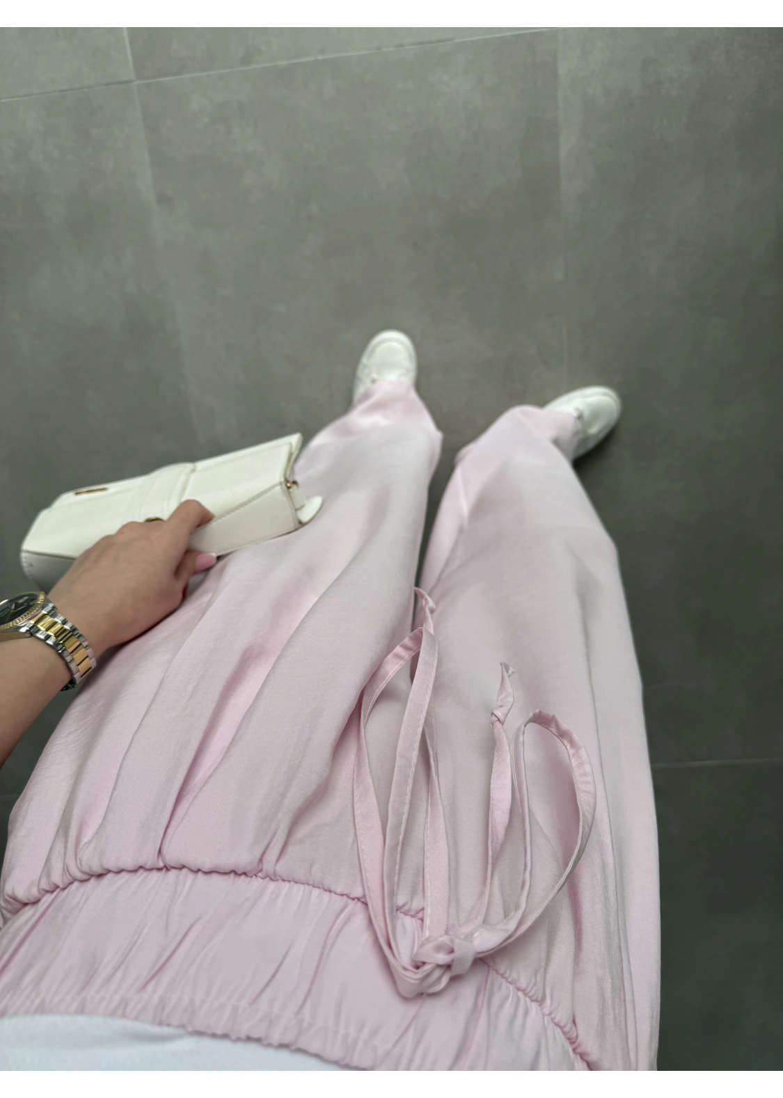 Alen Beli Lastikli Pembe Tensel Pantolon
