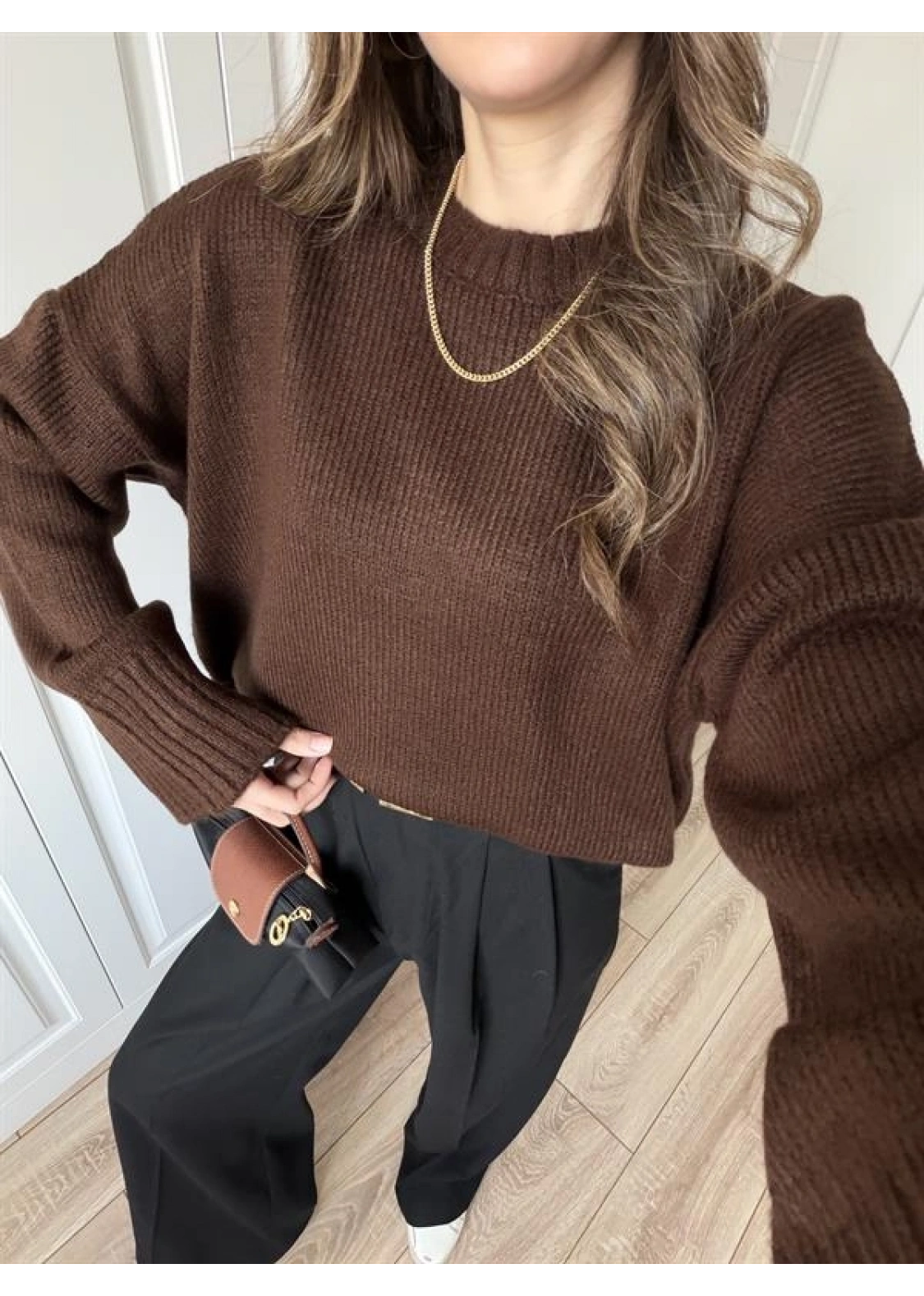 Alin Sık Dokuma Kahve Premium Kazak