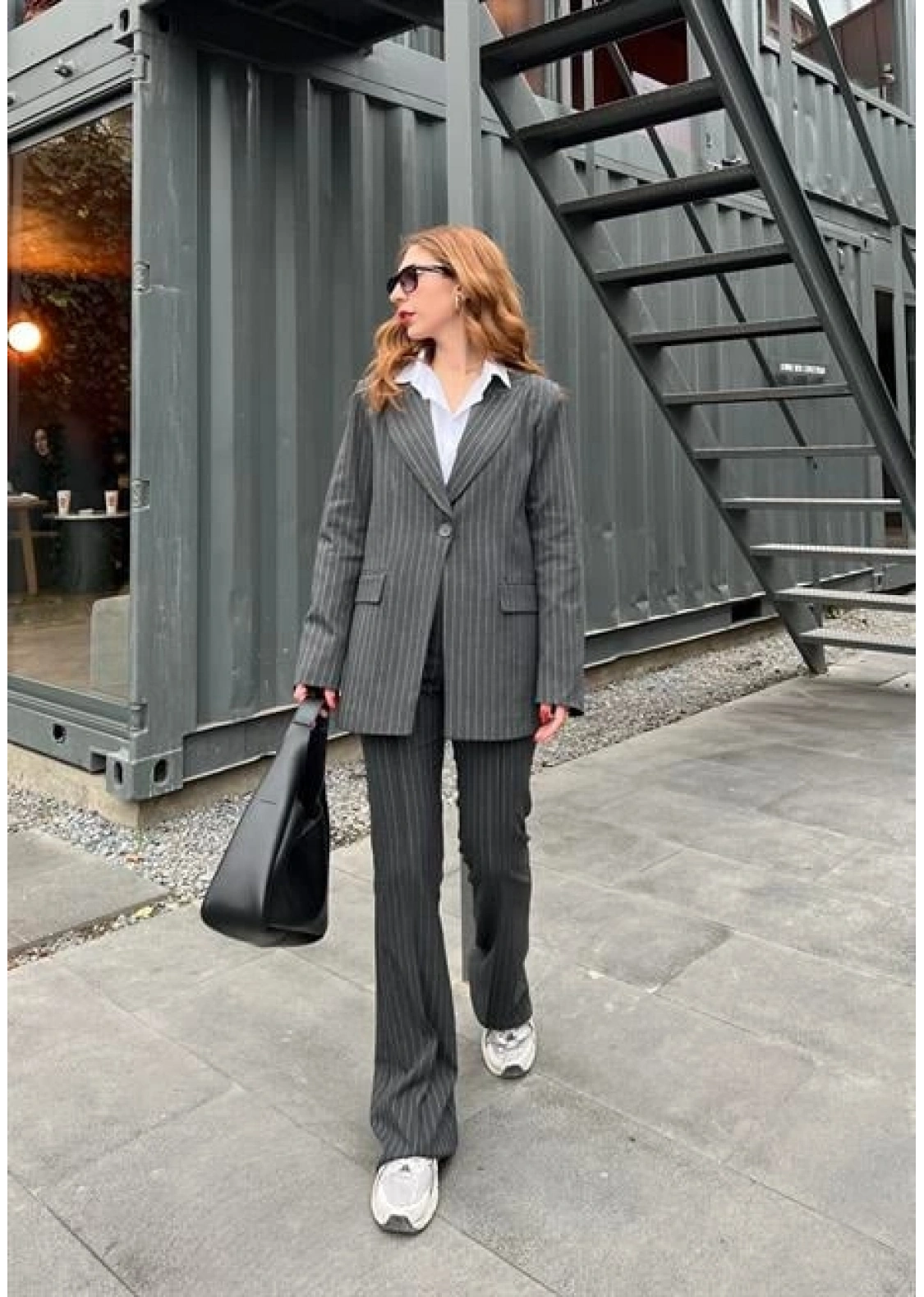 Antrasit Çizgili Maskülen Blazer Takım