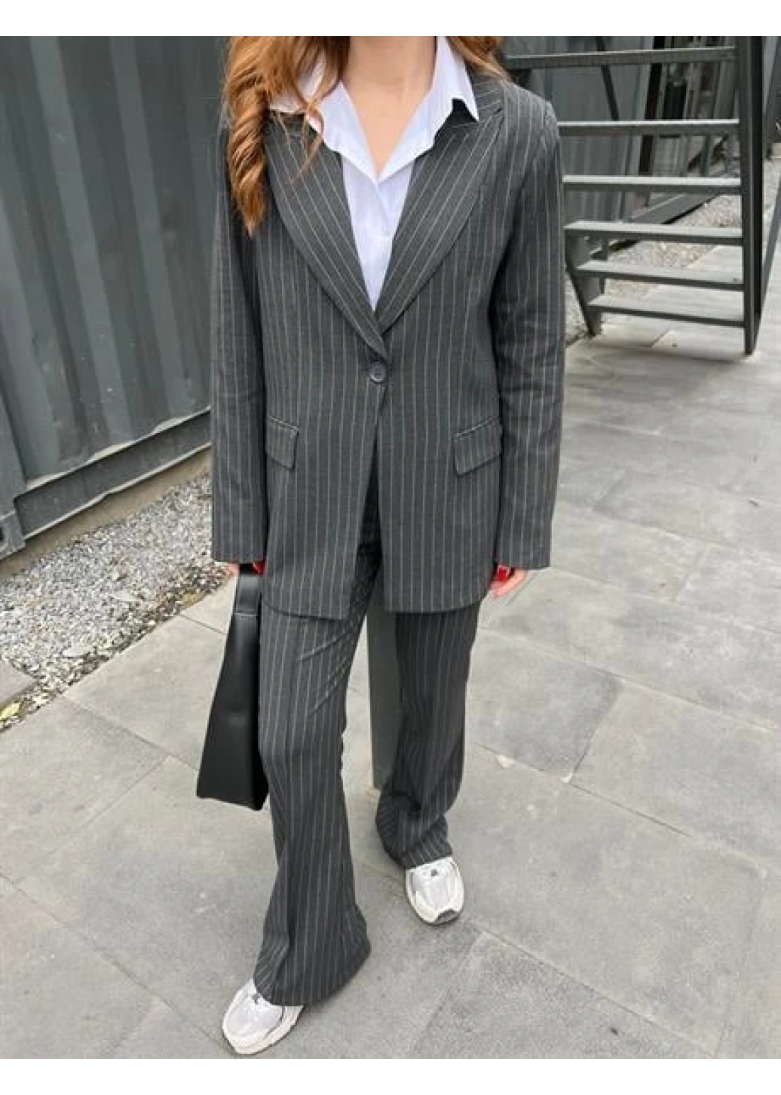 Antrasit Çizgili Maskülen Blazer Takım