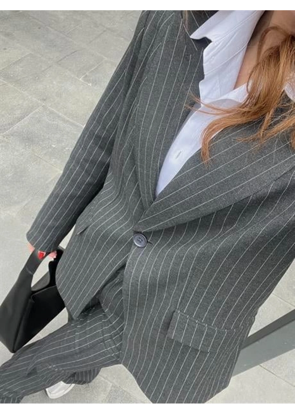 Antrasit Çizgili Maskülen Blazer Takım