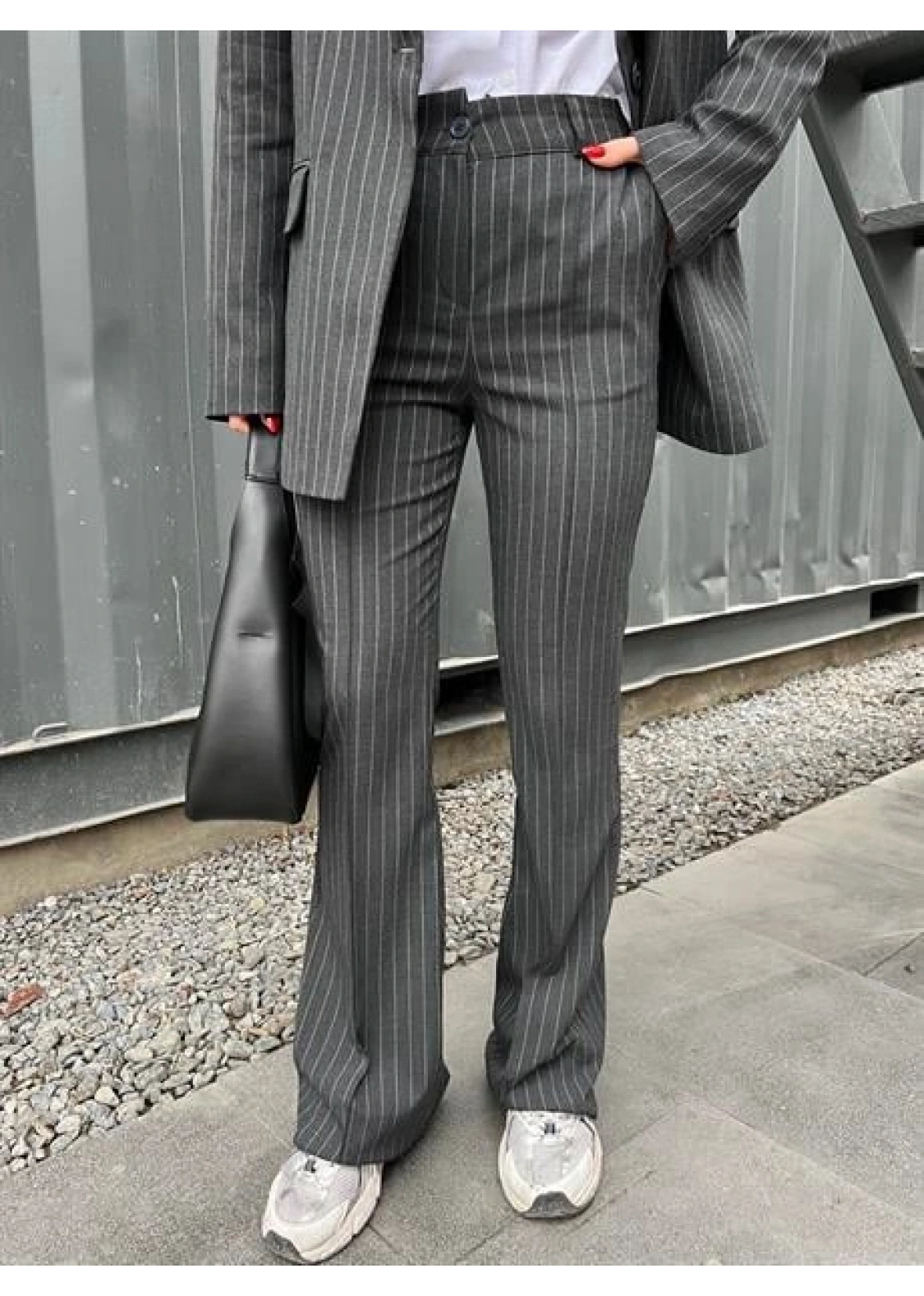 Antrasit Çizgili Maskülen Blazer Takım