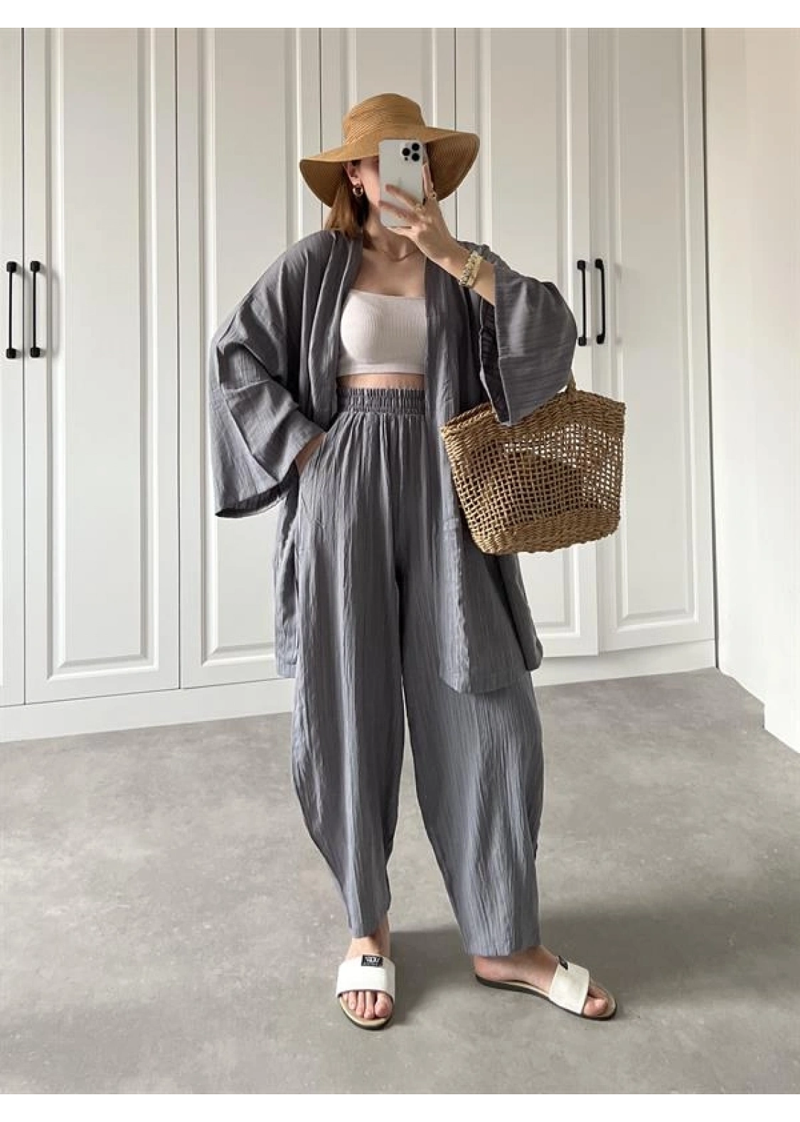 Antrasit Gofre Kimono Takım