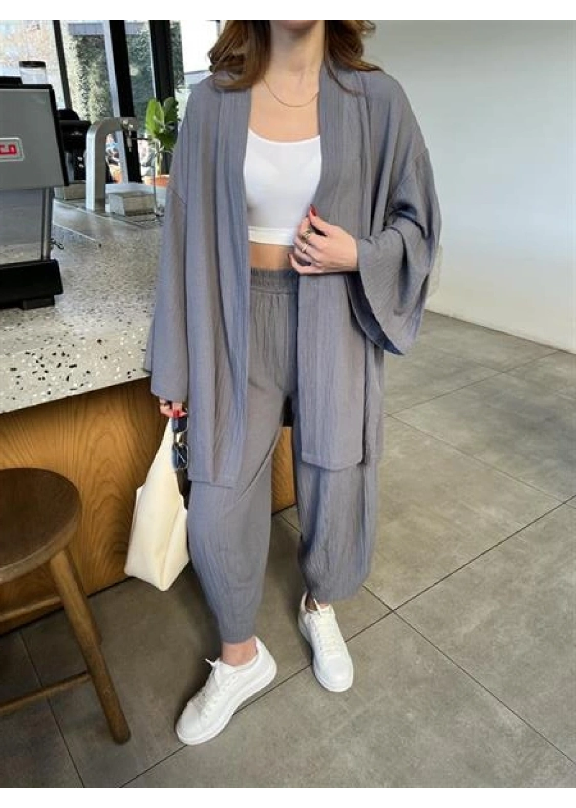 Antrasit Gofre Kimono Takım
