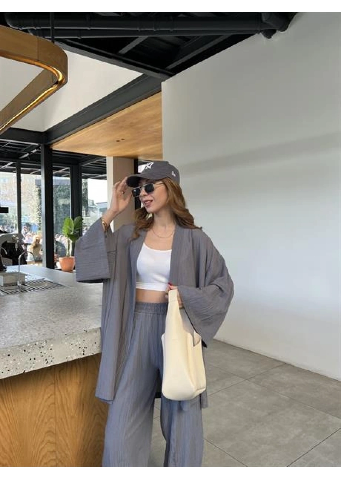 Antrasit Gofre Kimono Takım