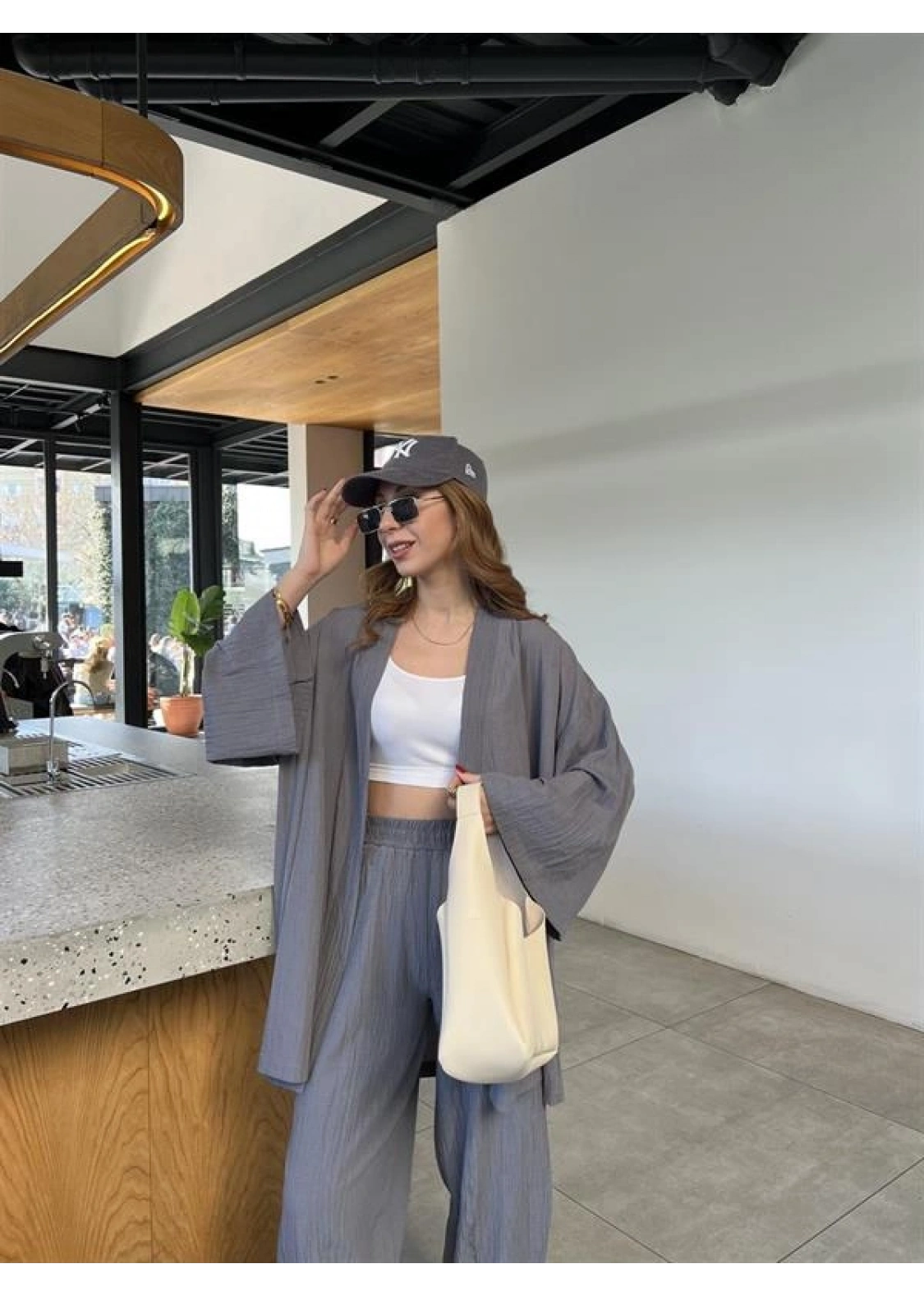 Antrasit Gofre Kimono Takım