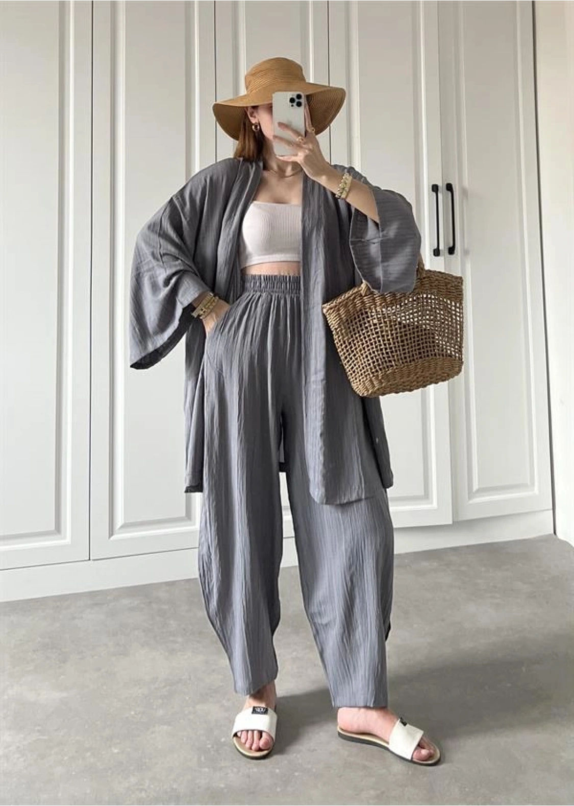 Antrasit Gofre Kimono Takım
