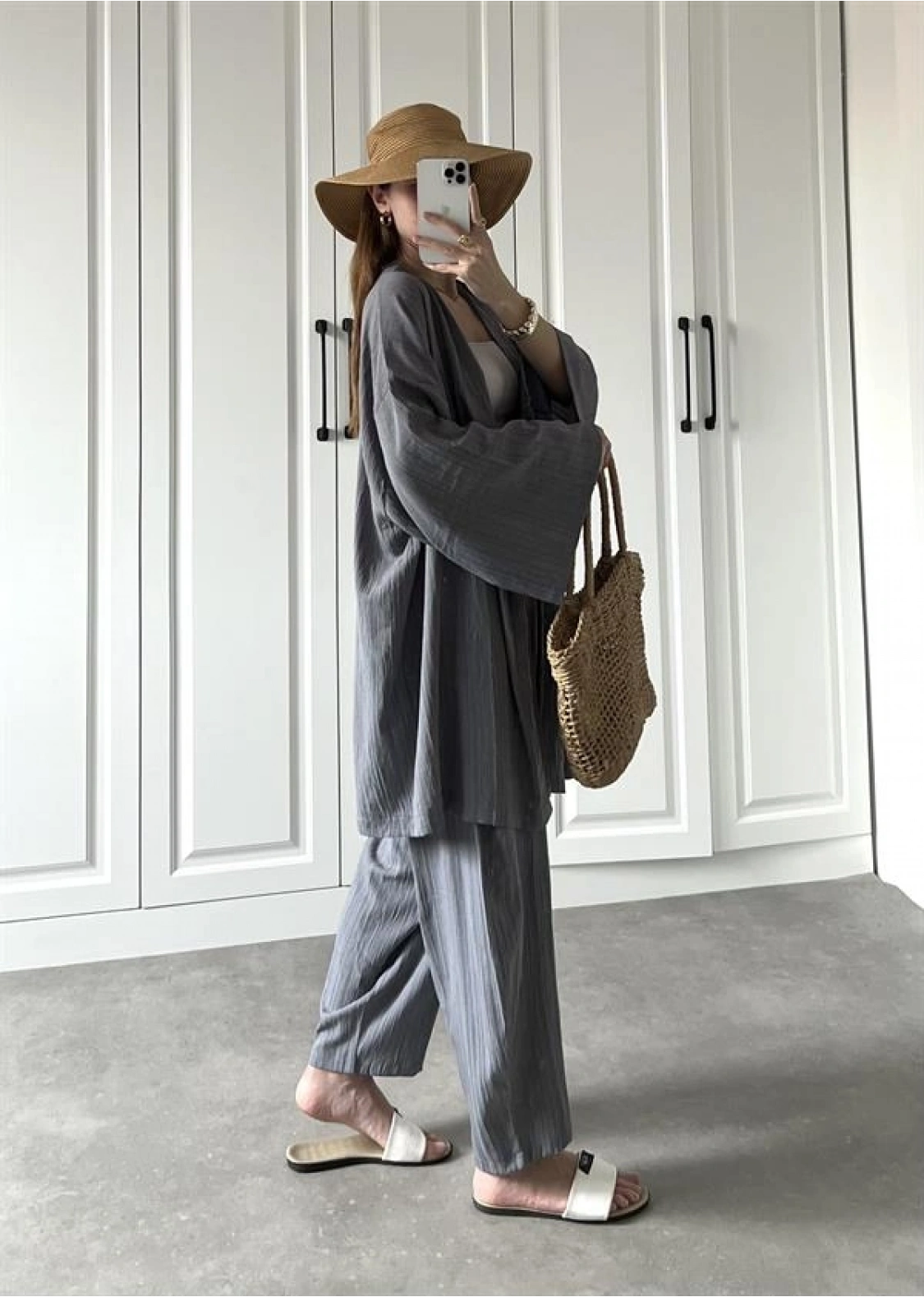 Antrasit Gofre Kimono Takım