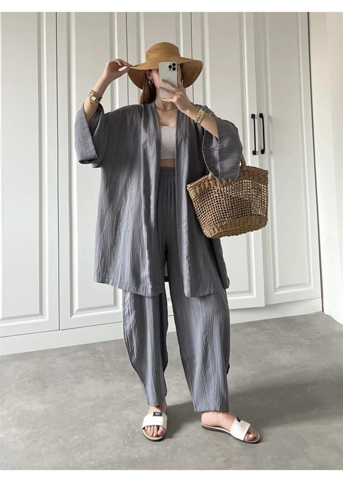Antrasit Gofre Kimono Takım