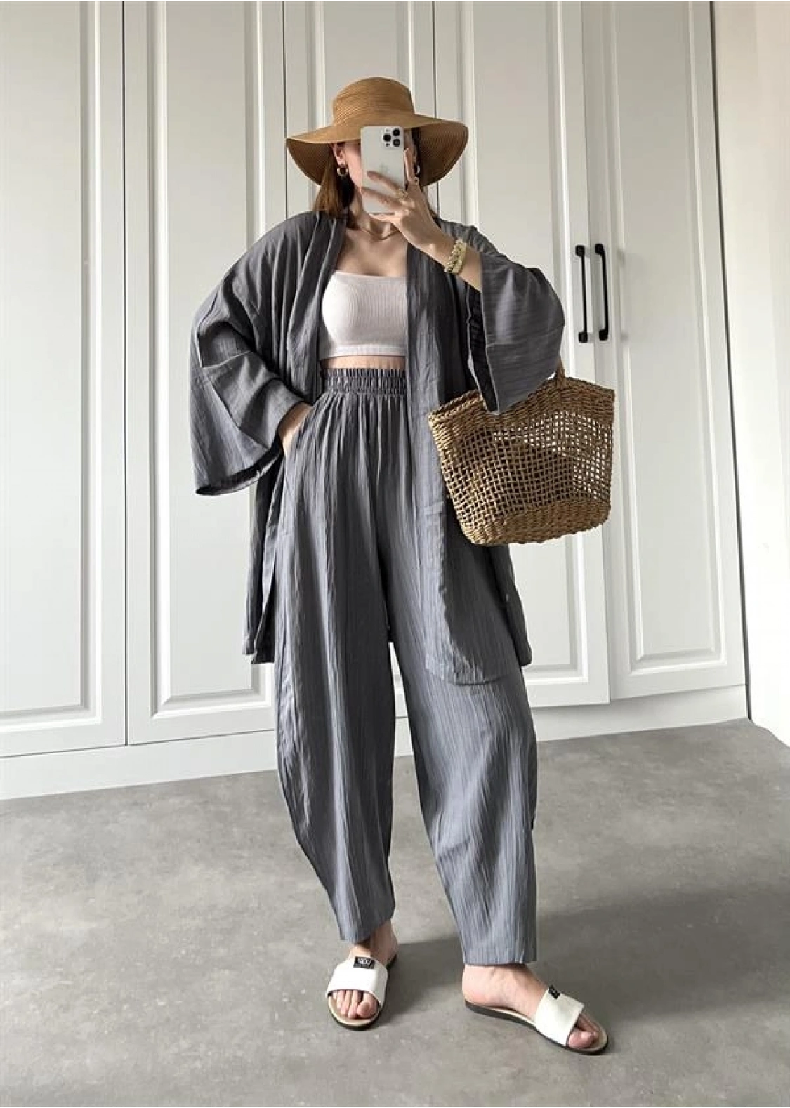 Antrasit Gofre Kimono Takım