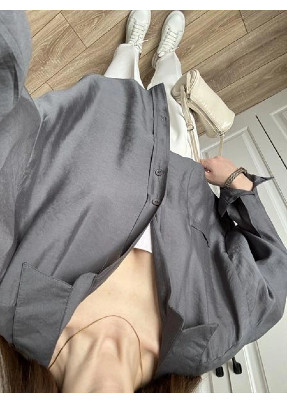 Antrasit Oversize Tensel Gömlek