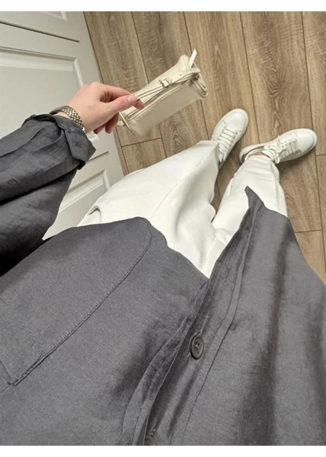 Antrasit Oversize Tensel Gömlek