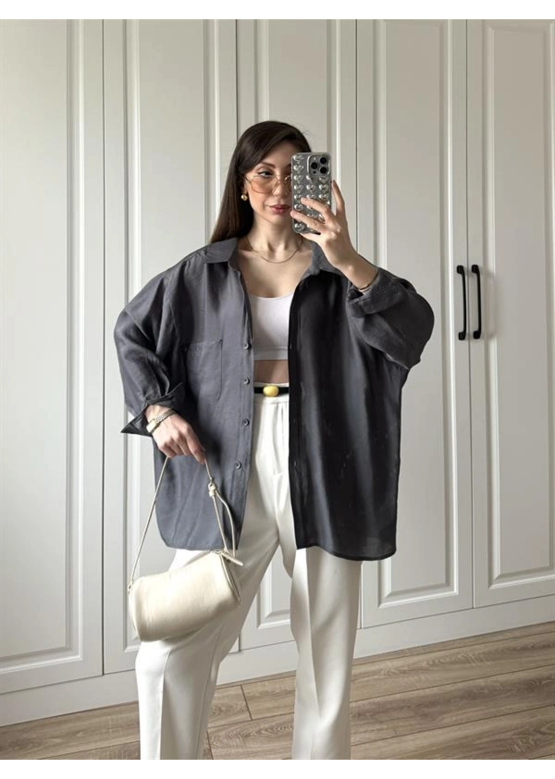 Antrasit Oversize Tensel Gömlek