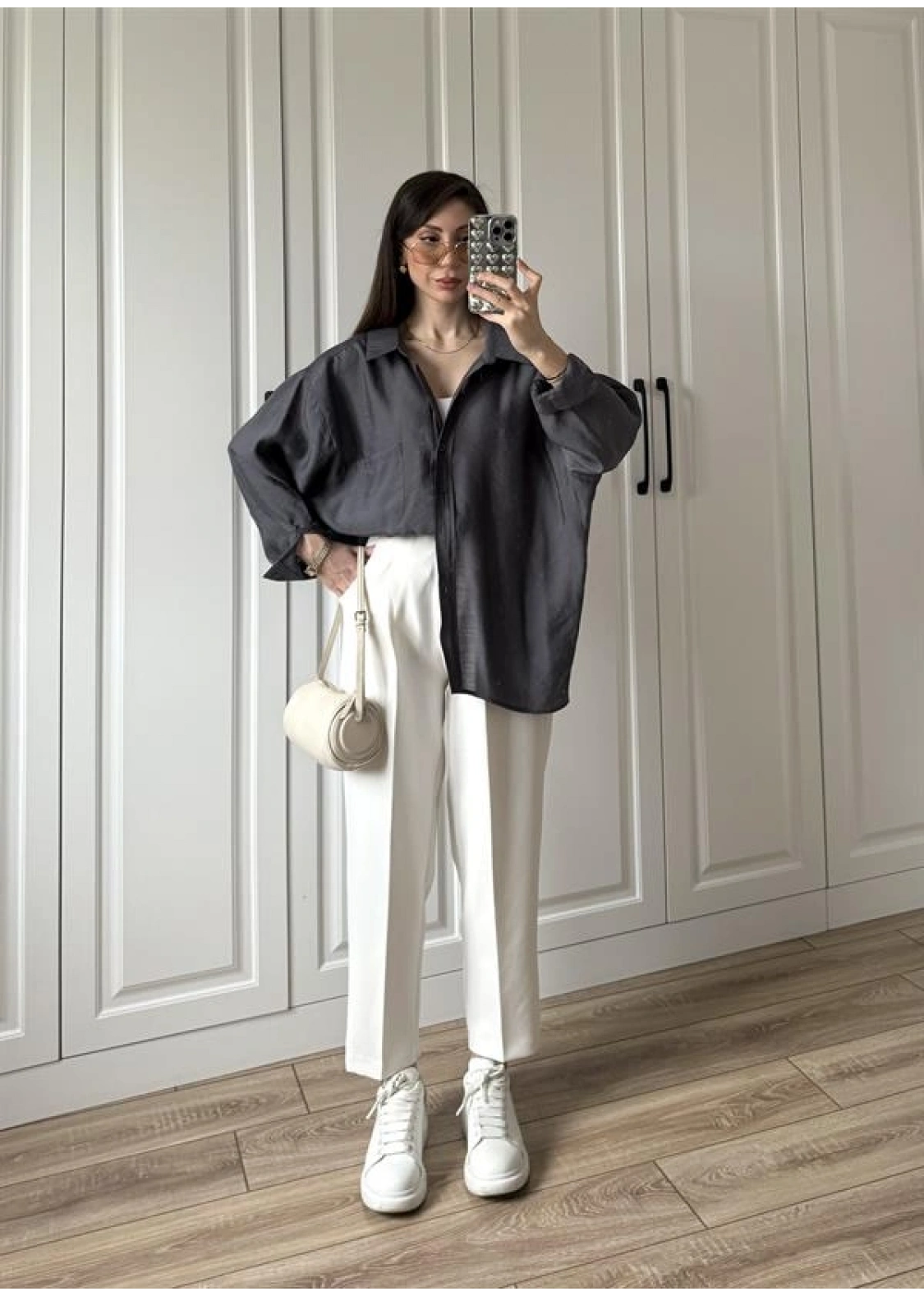 Antrasit Oversize Tensel Gömlek