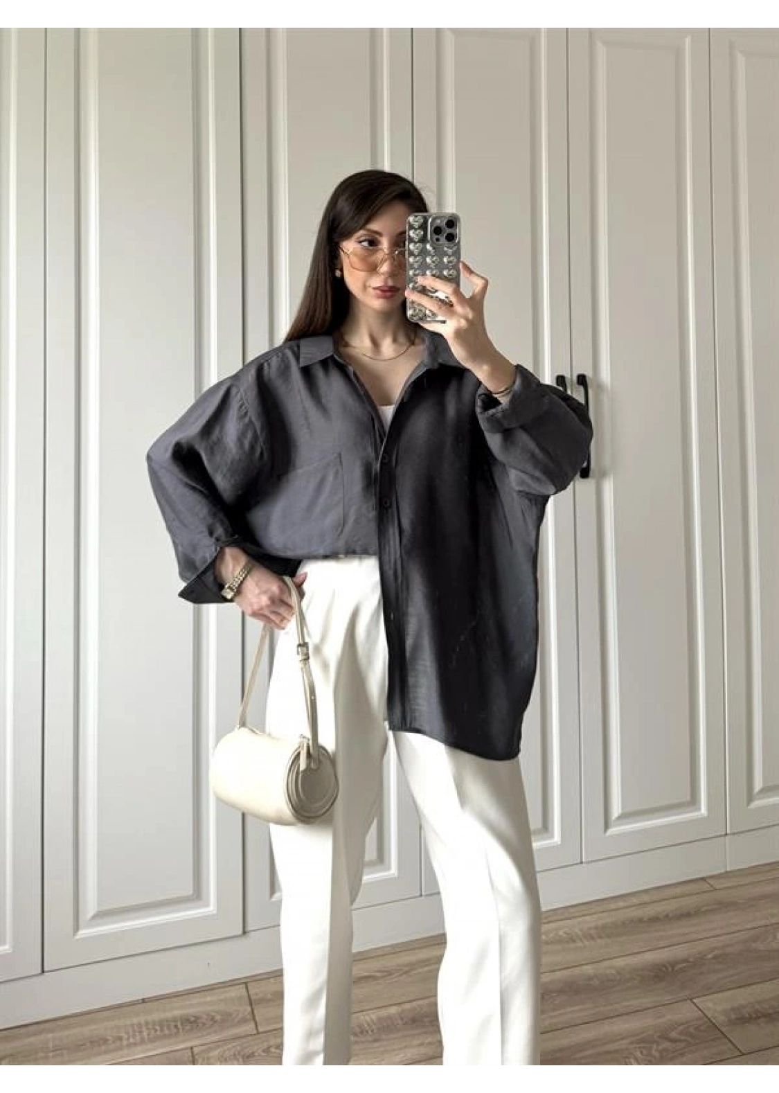 Antrasit Oversize Tensel Gömlek