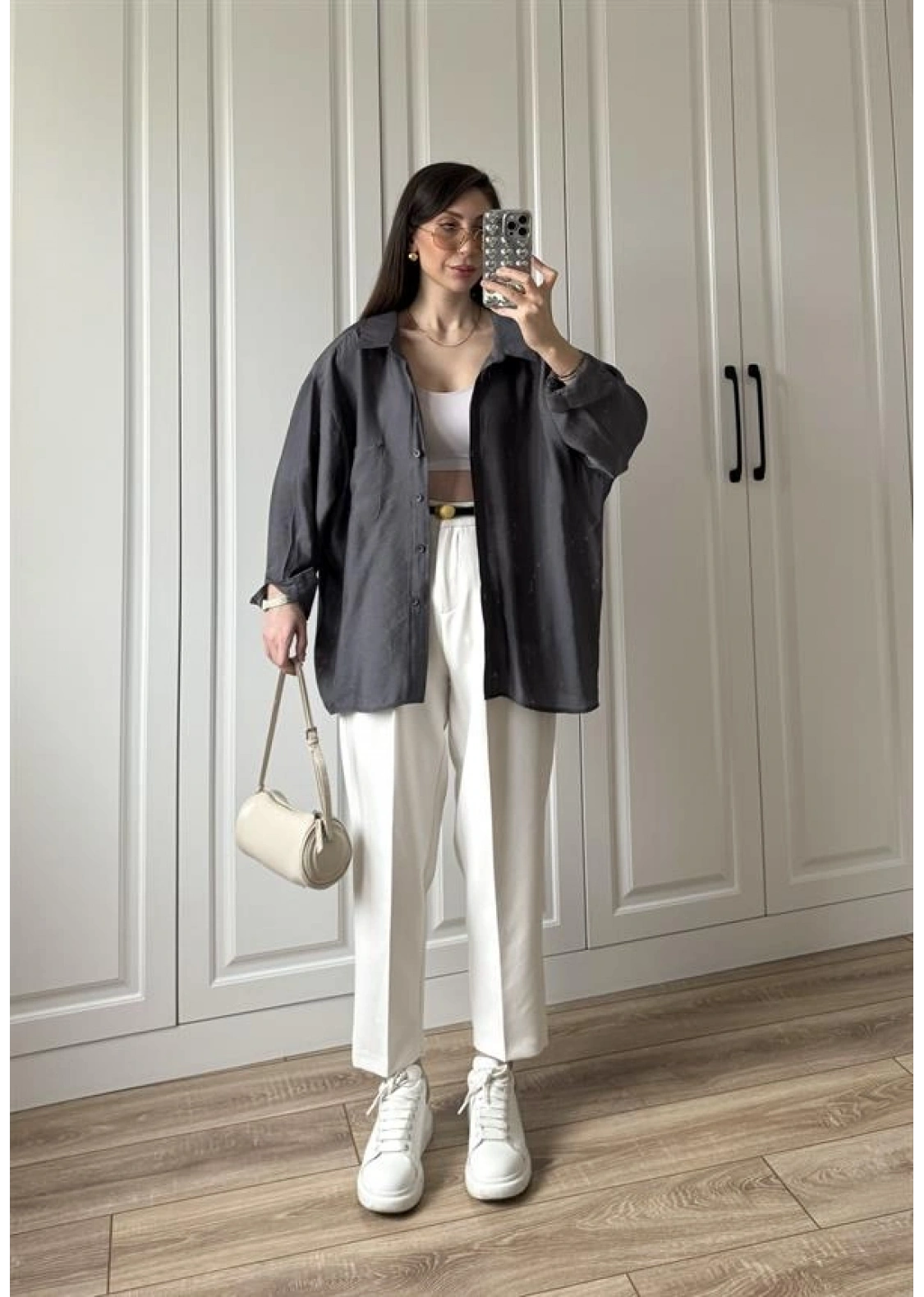 Antrasit Oversize Tensel Gömlek