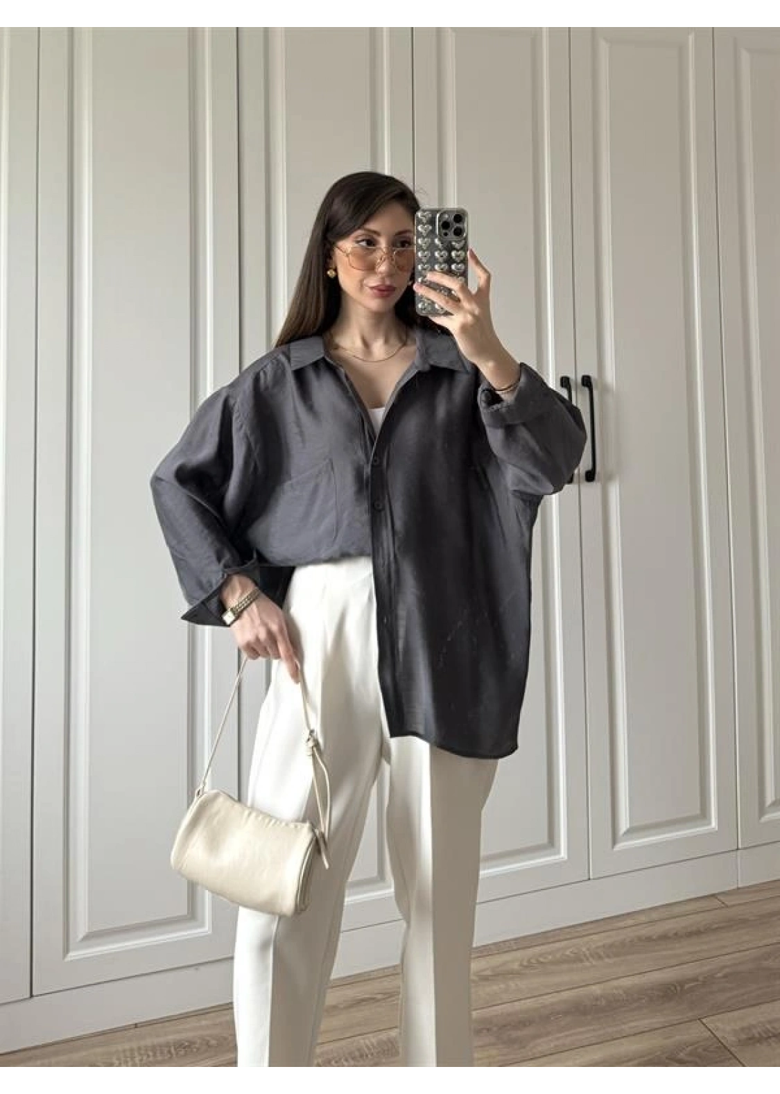 Antrasit Oversize Tensel Gömlek