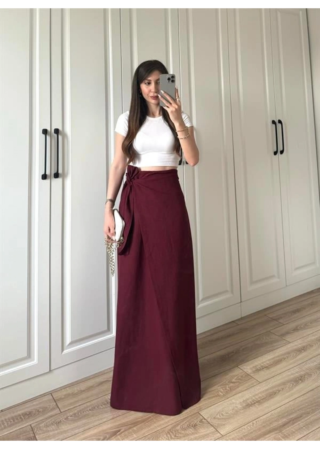 Anvelop Keten Uzun Bordo Etek