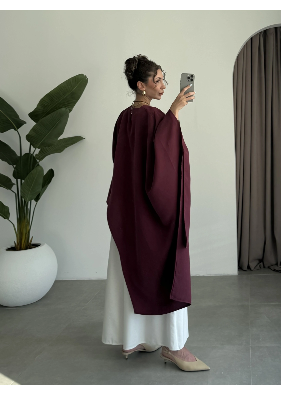 Asimetrik Modal Kumaş Bordo Bluz