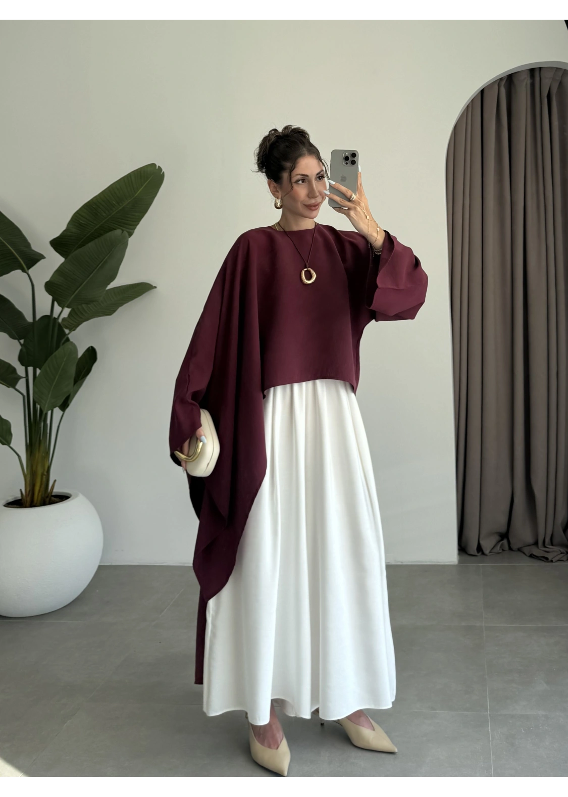 Asimetrik Modal Kumaş Bordo Bluz