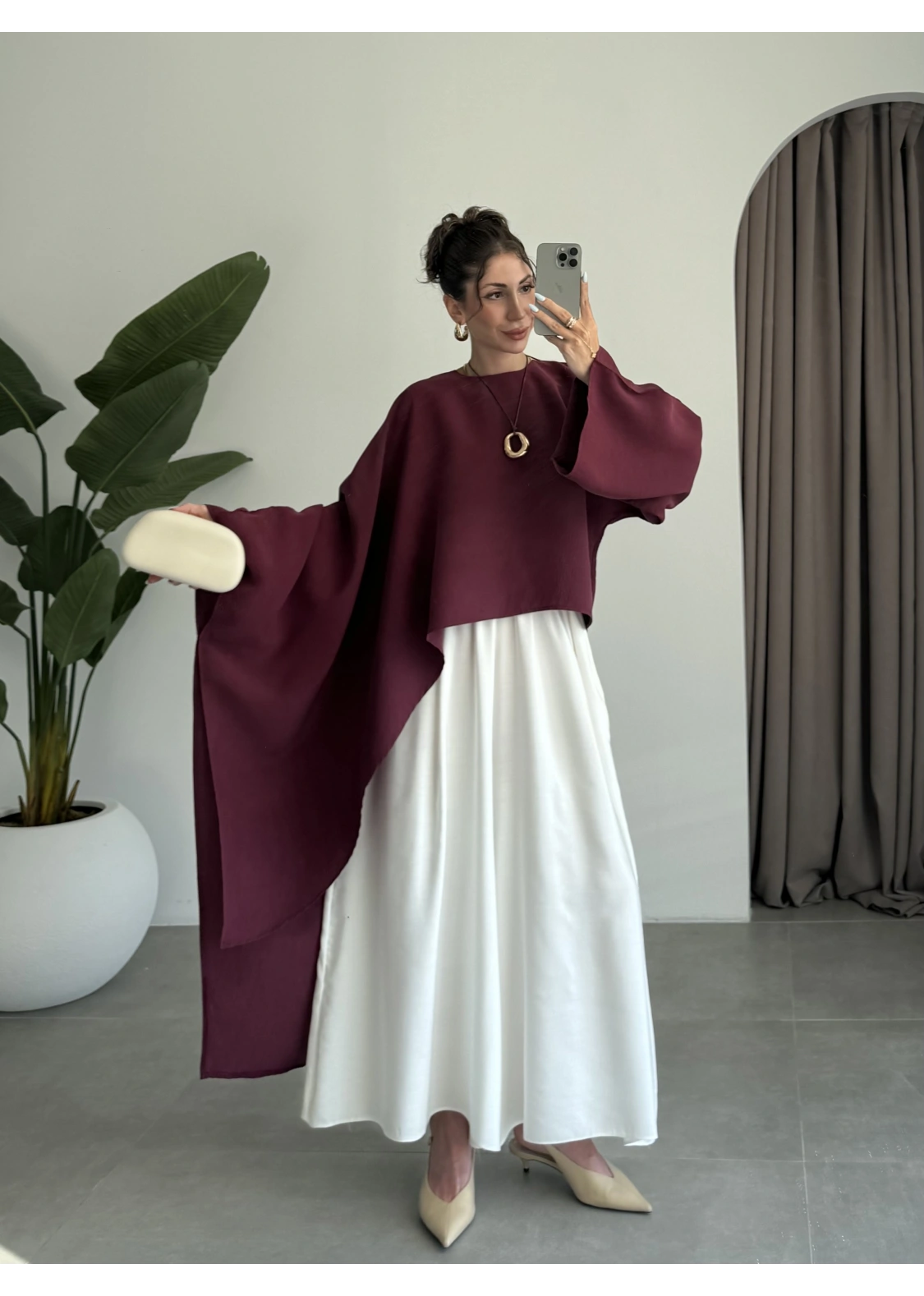Asimetrik Modal Kumaş Bordo Bluz